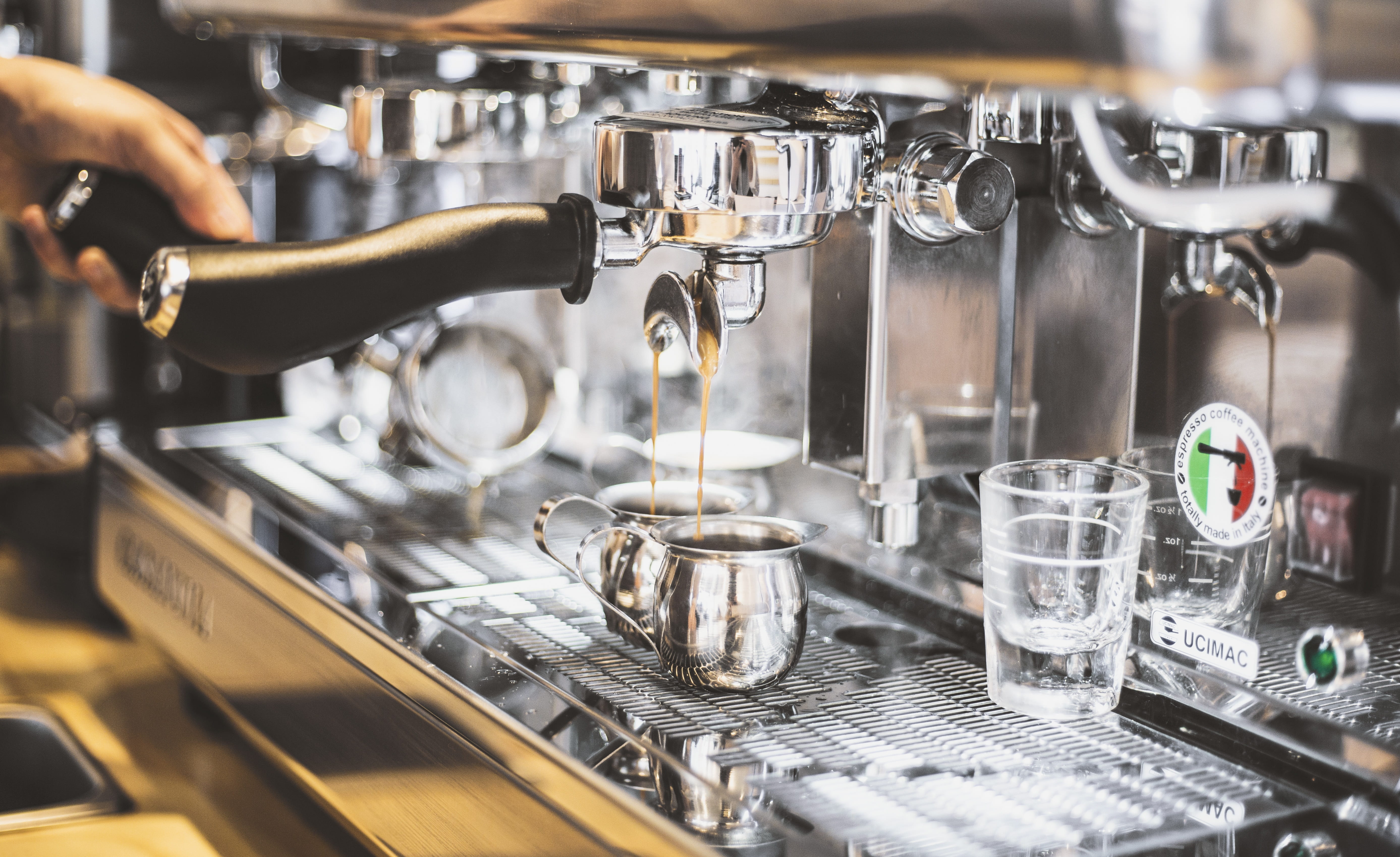 coffee - drink, americano, coffee cup, pouring, cup, preparation, making, coffee, food and drink, appliance, espresso maker, machinery, refreshment, coffee shop, HD Wallpaper