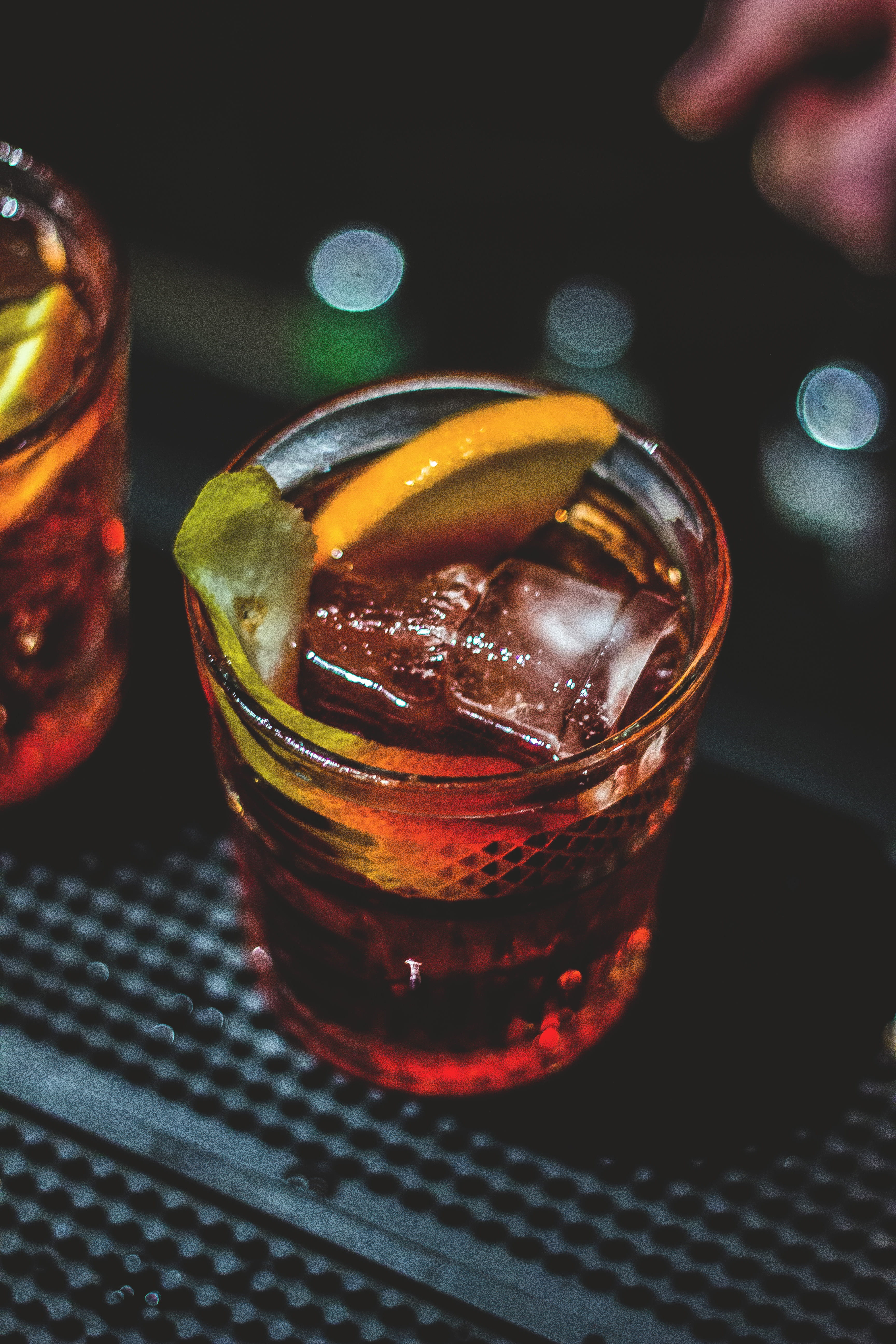 sliced, time, americano, liquid, place mat, brown, food, indoors, finger, focus on foreground, food and drink, lemon, top, fruit, glass - material, 5K, Phone HD Wallpaper