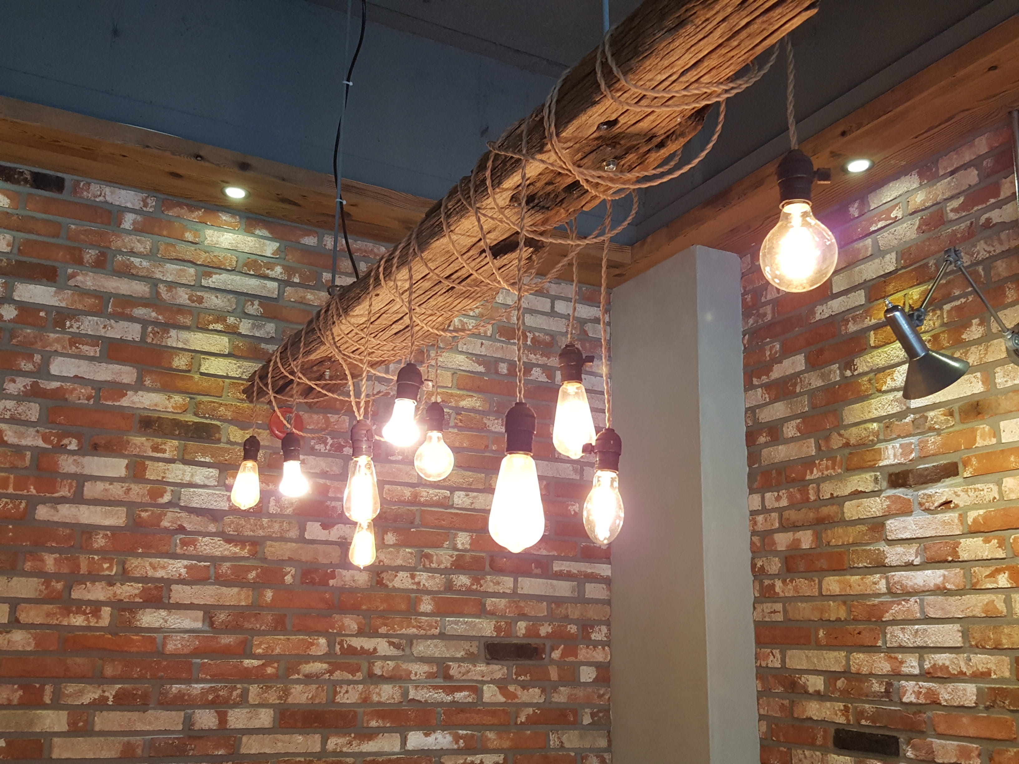 lighting equipment, glass, architecture, brick wall, ceiling, electric light, light fixture, americano, design light bulbs, glowing, wall, electricity, HD Wallpaper