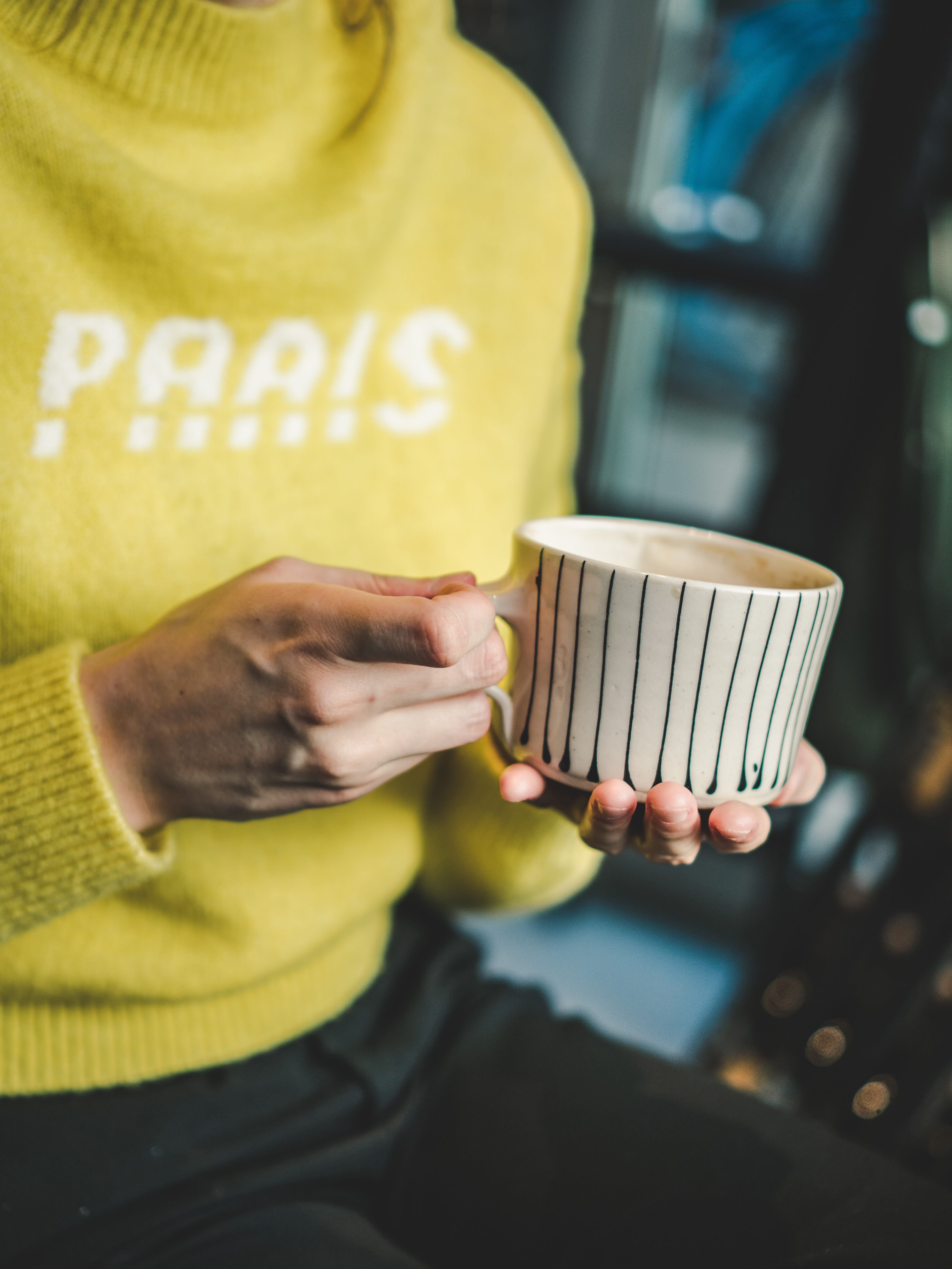 fresh, delicious, focus on foreground, communication, food, casual clothing, caffeine, sitting, coffee, table, close-up, yellow, espresso, morning, text, Phone HD Wallpaper