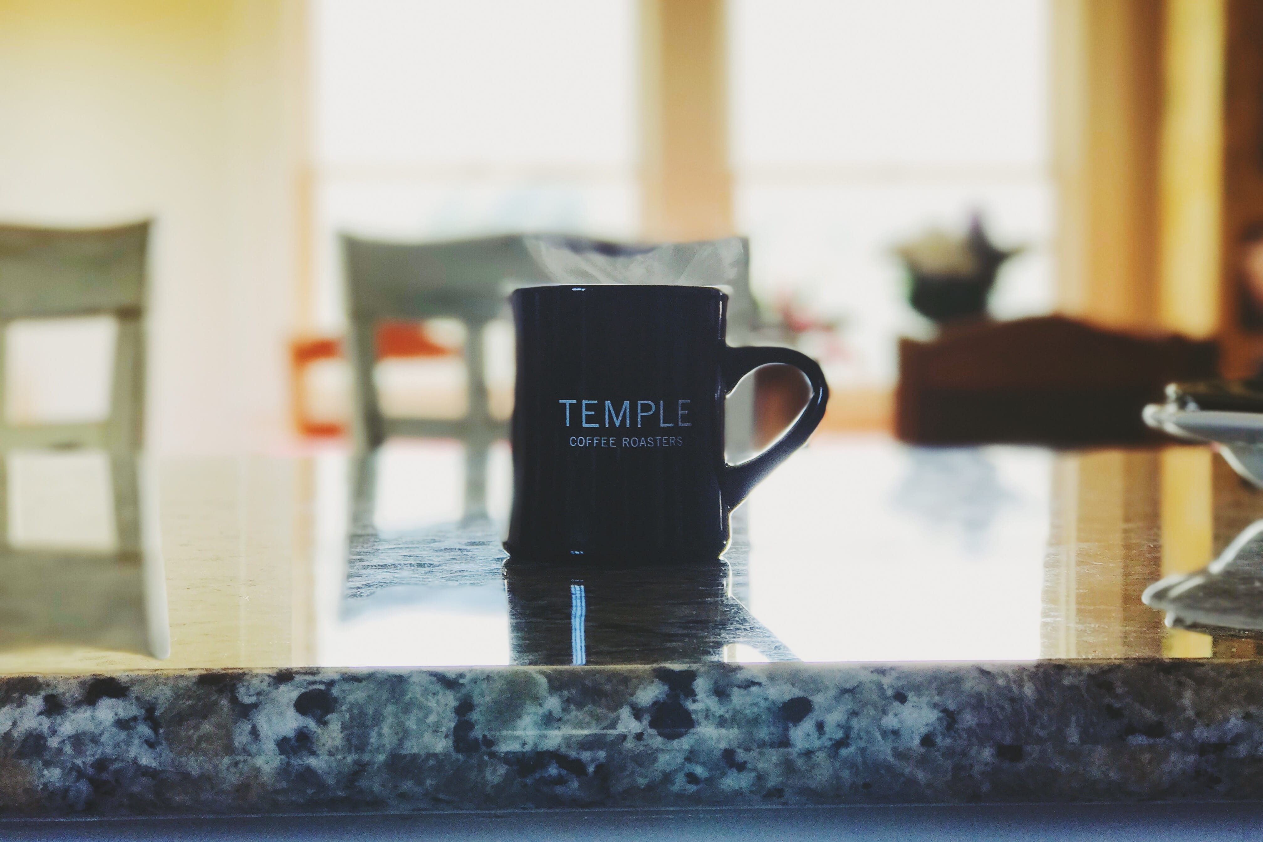 refreshment, mug, non-alcoholic beverage, drink, window, plate, chair, countertop, western script, coffee - drink, black, no people, lincoln, white, temple coffee, HD Wallpaper