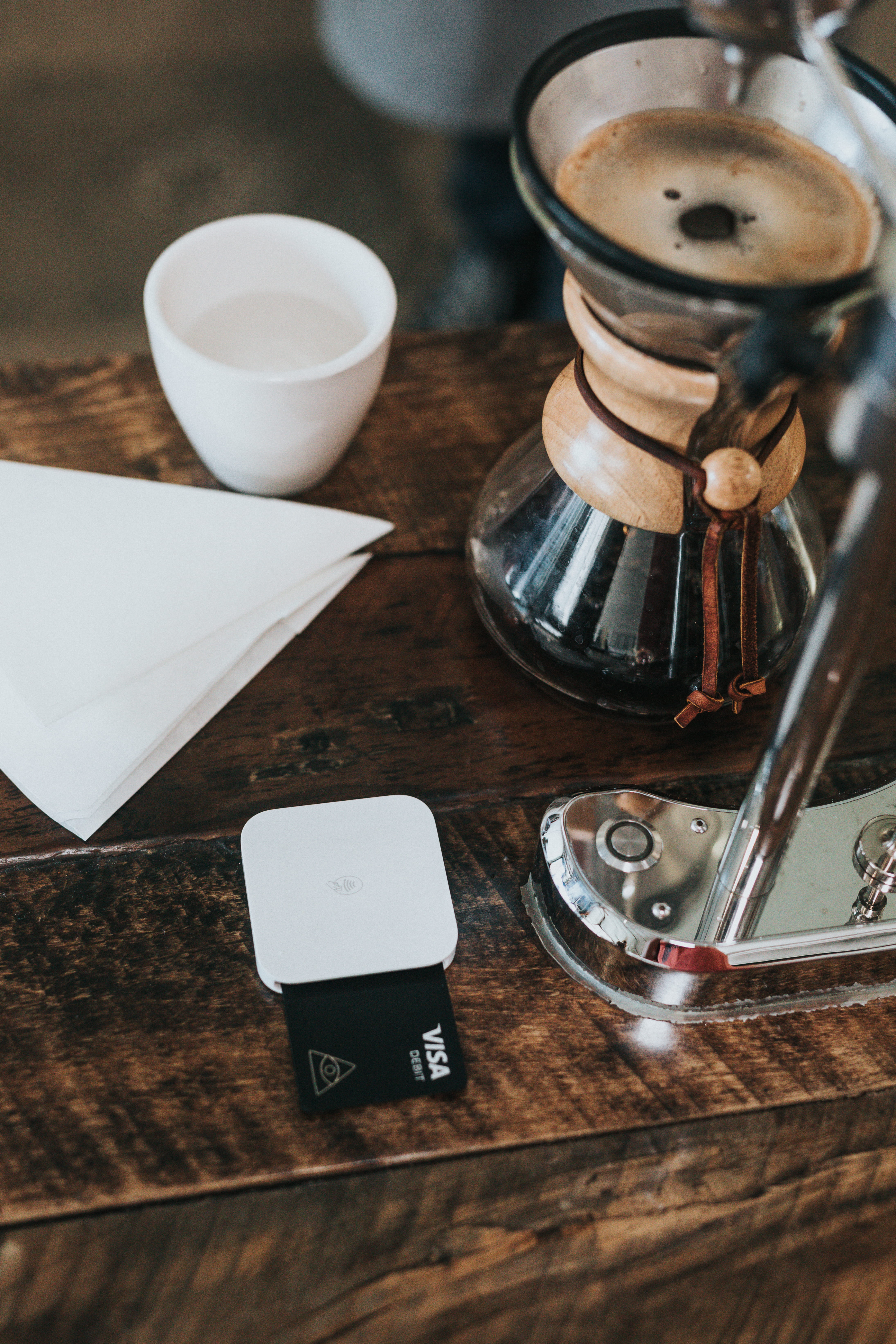 table, glass, bowl, drip coffee, bottle, drink, no people, cup, saucer, focus on foreground, visa, coffee cup, coffee - drink, square, plywood, mug, high angle view, Phone HD Wallpaper