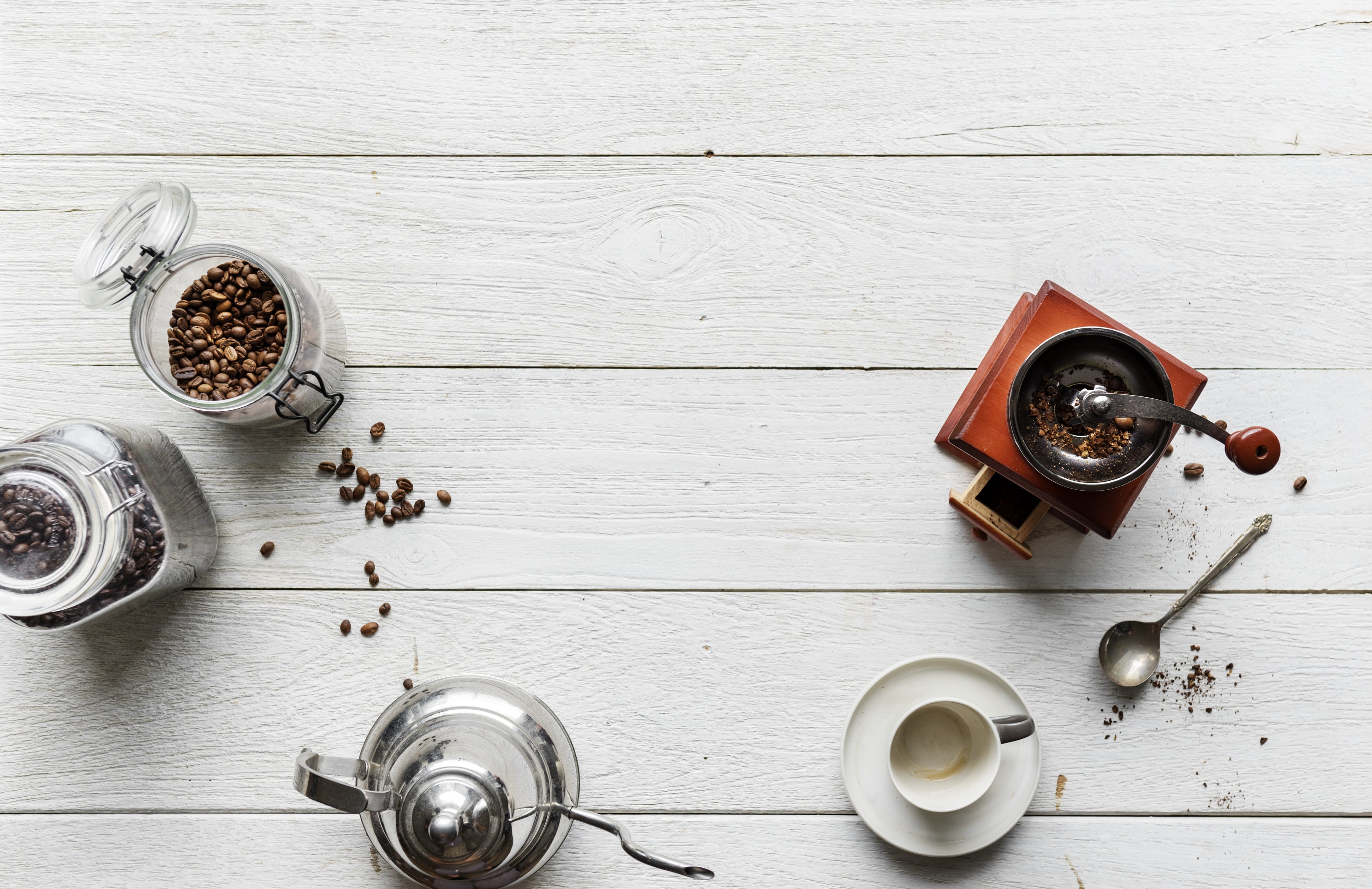 coffee - drink, refreshing, coffee, culture, crockery, caffeine, background, cup, mug, relaxation, 4K, aerial, coffee cup, beverage, table, coffee beans, HD Wallpaper