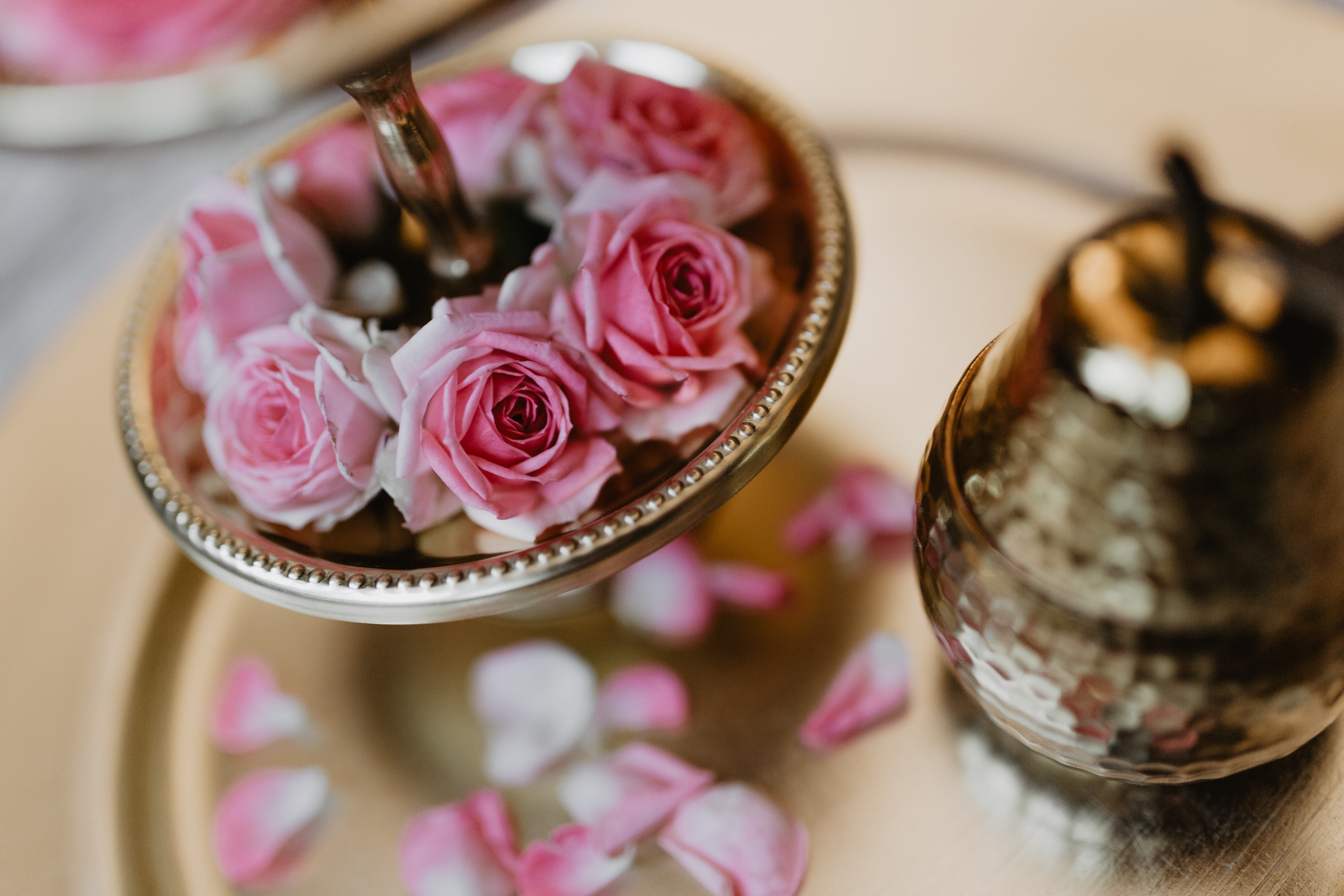 freshness, rose, pink color, beauty in nature, no people, food and drink, luxury, plant, floral, high angle view, flowers, tea cup, decoration, floral pattern, HD Wallpaper