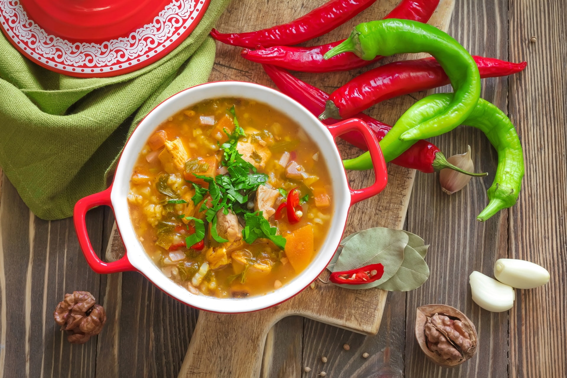 bowl, jalapeno pepper, wood - material, no people, red chili pepper, high angle view, herb, 1080P, ready-to-eat, freshness, vegetable, peppers, wellbeing, HD Wallpaper