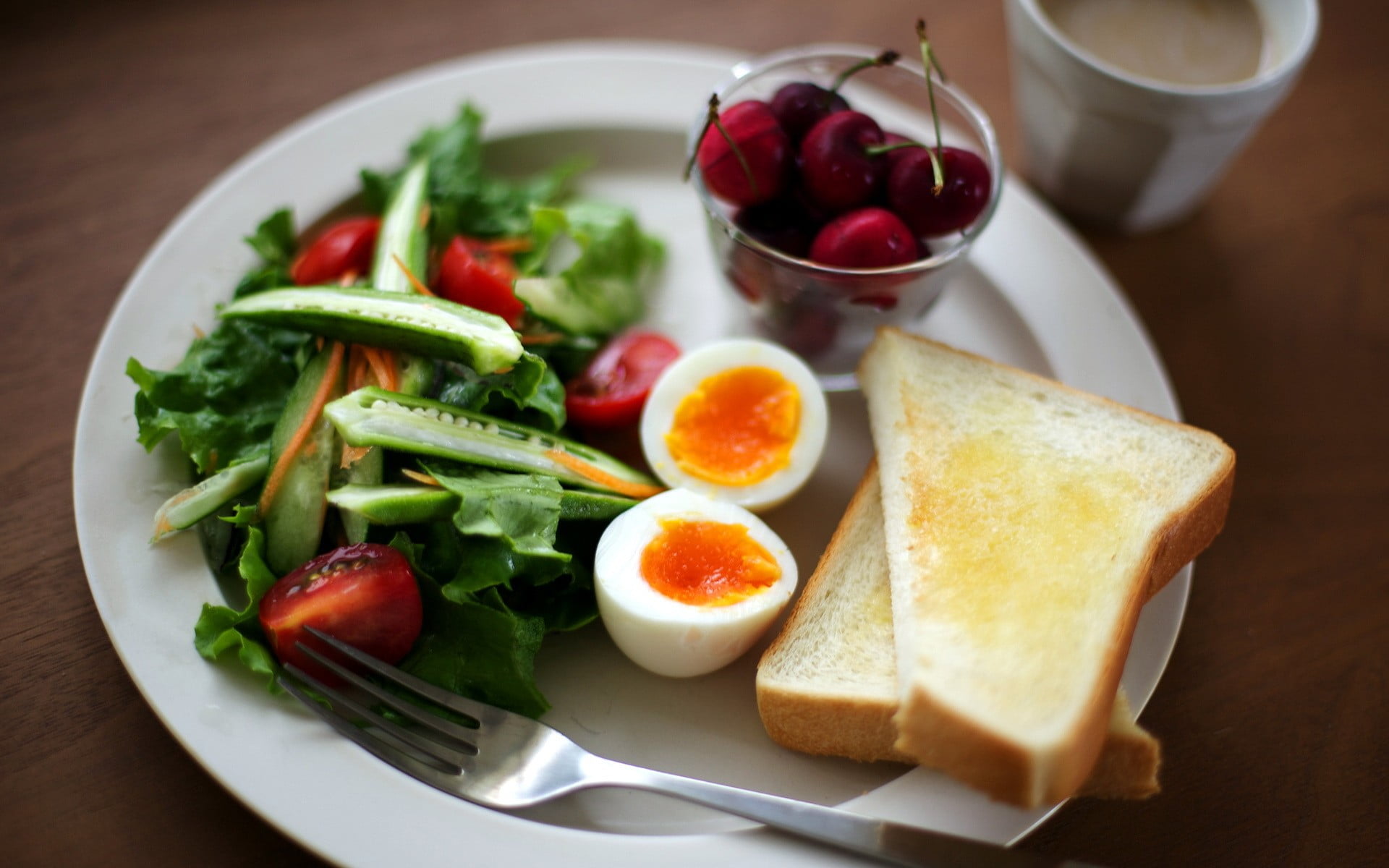 no people, 1080P, plate, fruit, table knife, eating utensil, eggs, high angle view, meal, freshness, kitchen utensil, vegetable, close-up, glass, ready-to-eat, HD Wallpaper