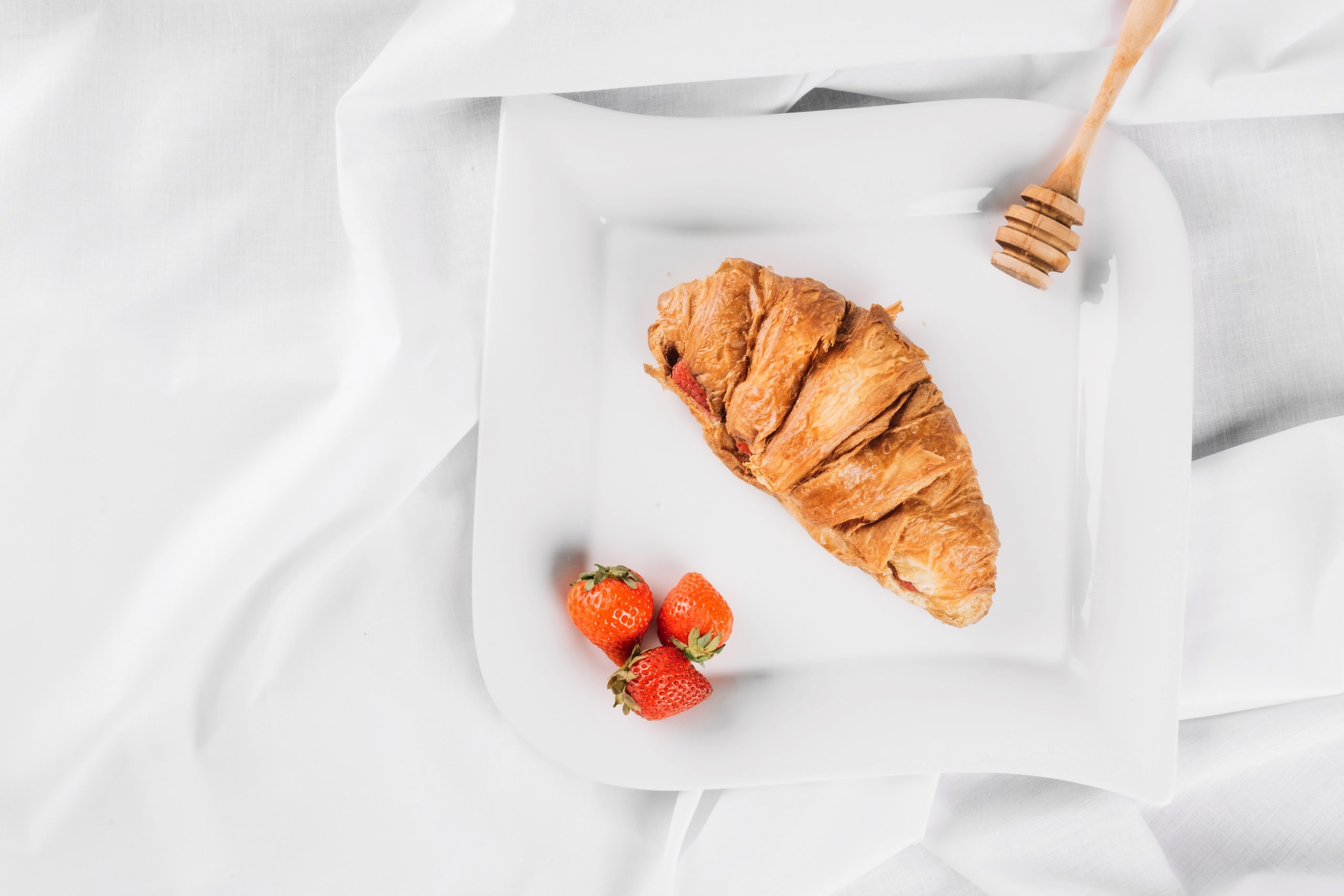 high angle view, ready-to-eat, healthy eating, meal, bread, temptation, still life, french food, table, 2K, fork, freshness, fruit, indoors, snack, strawberries, HD Wallpaper