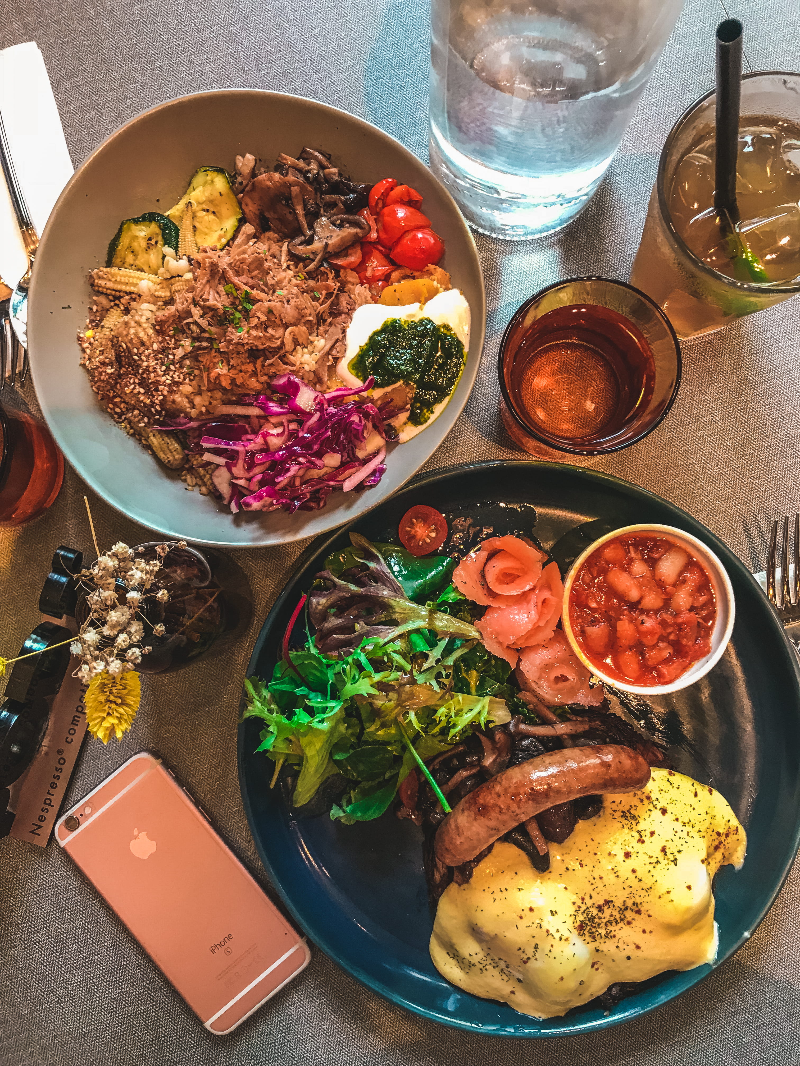 table, brunch, breakfast, bowl, high angle view, eggs, freshness, still life, water, meal, wellbeing, food and drink, plate, glass, ready-to-eat, healthy eating, Phone HD Wallpaper