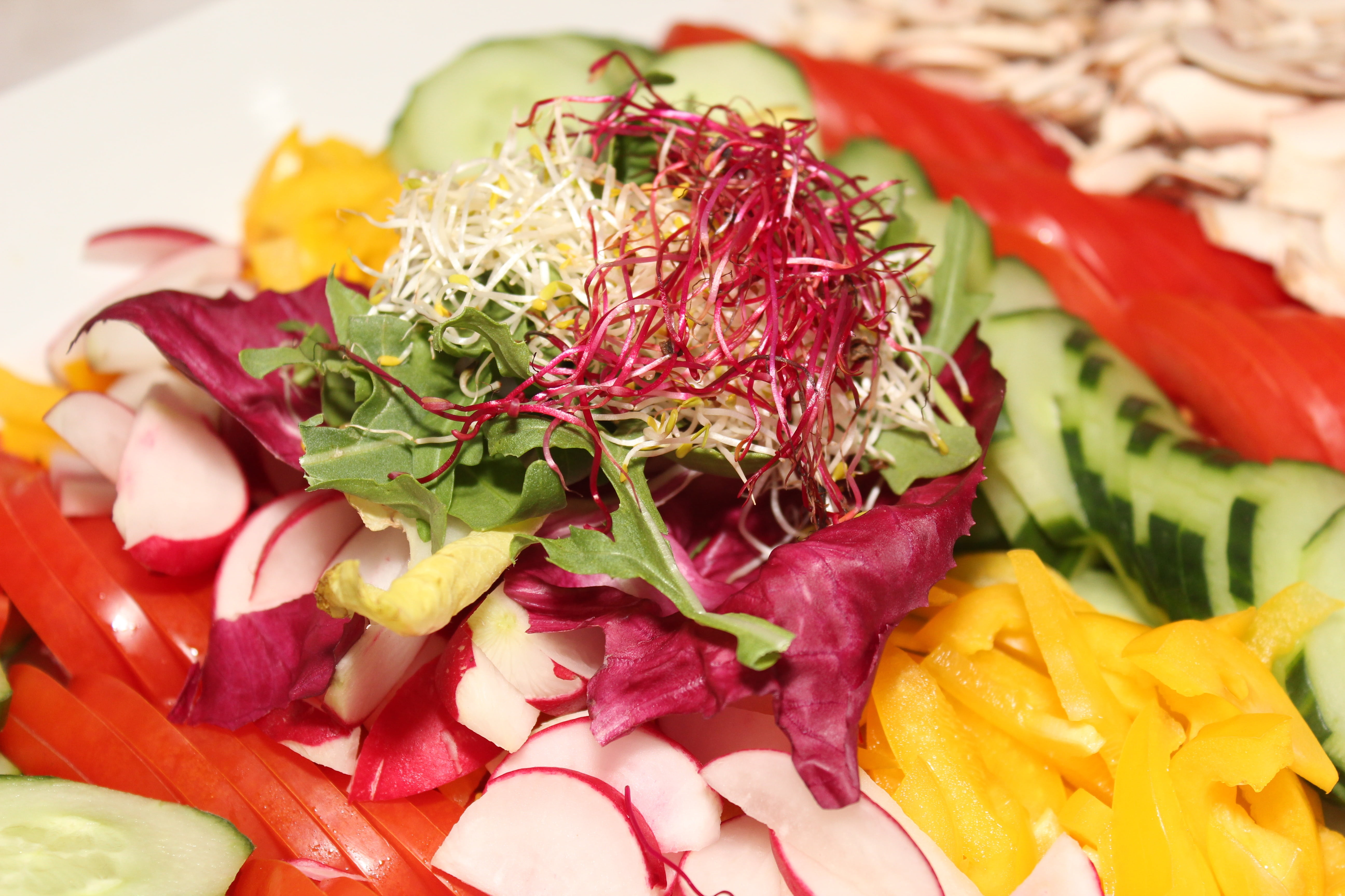 gourmet, 5K, close-up, root vegetable, salad, dieting, variety, vegetable, chopped, food, no people, tomato, buffet, healthy, dinner, wellbeing, kitchen, HD Wallpaper