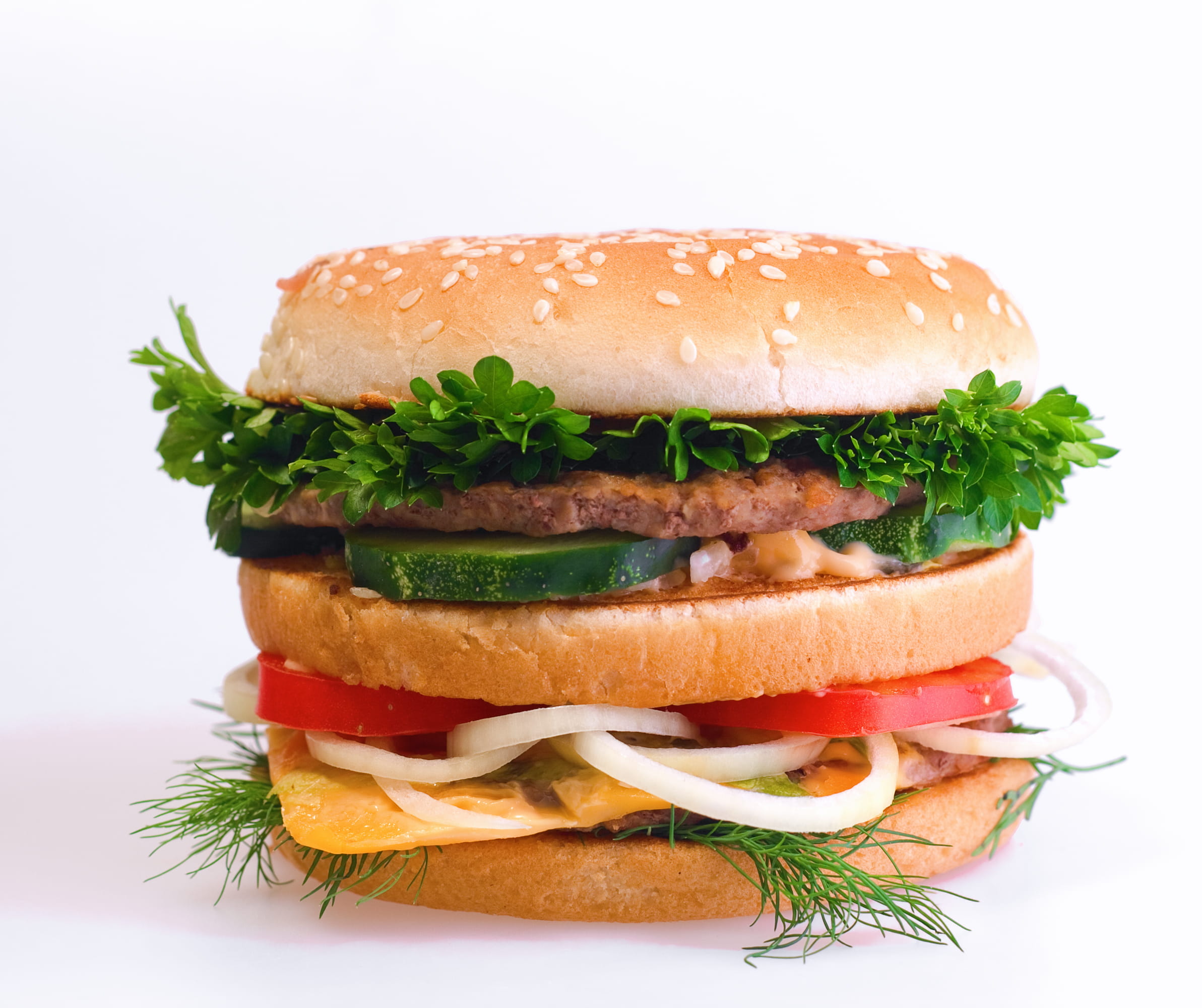 lettuce, bread, fast, cut out, sandwich, food and drink, fresh, take out food, white background, beef, sliced, meat, vegetable, unhealthy eating, meal, HD Wallpaper