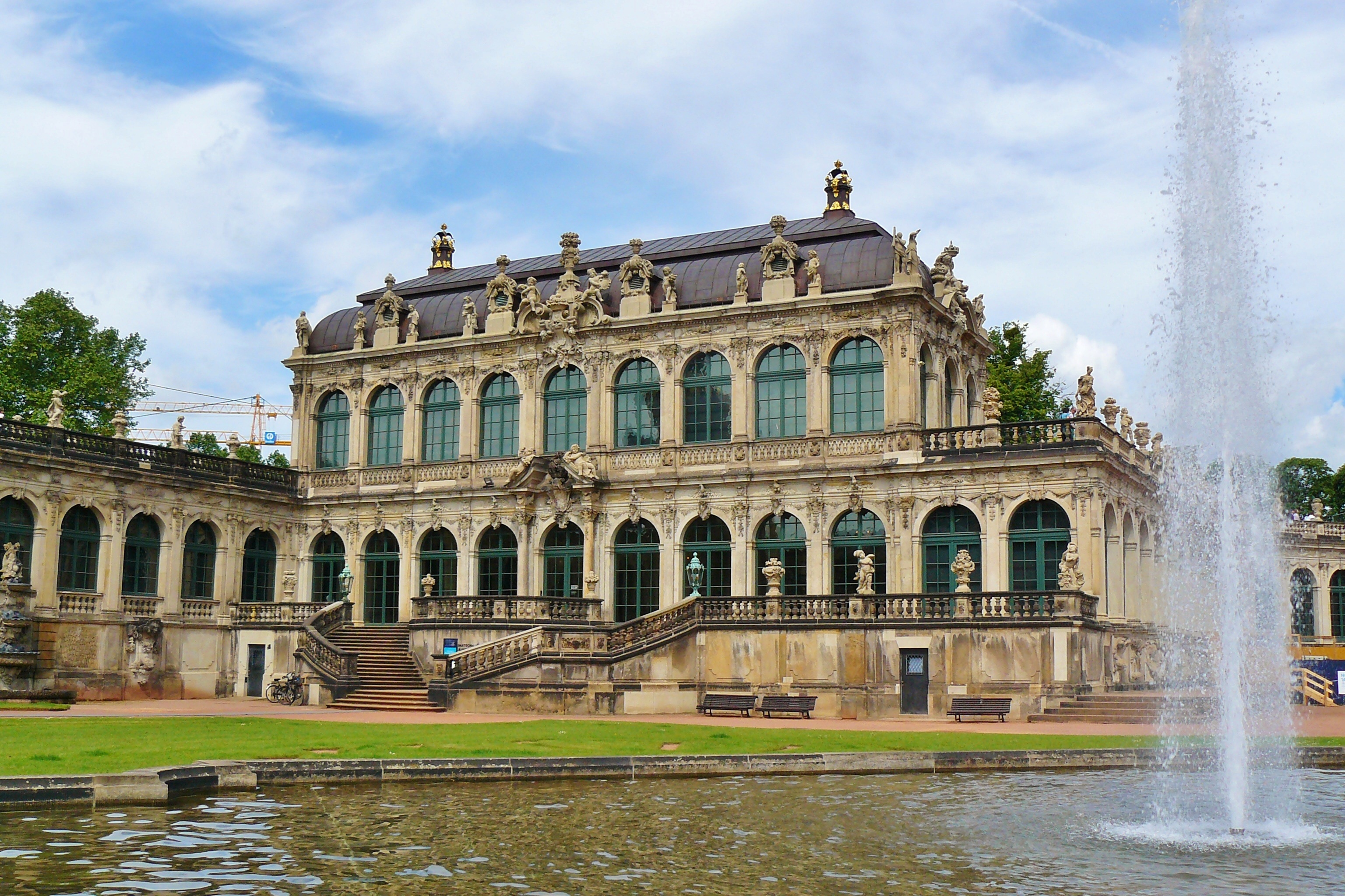 travel, spraying, sky, palace, cloud - sky, architecture, the past, saxony, water, 2K, historically, beige, outdoors, day, fountain, kennel, travel destinations, HD Wallpaper