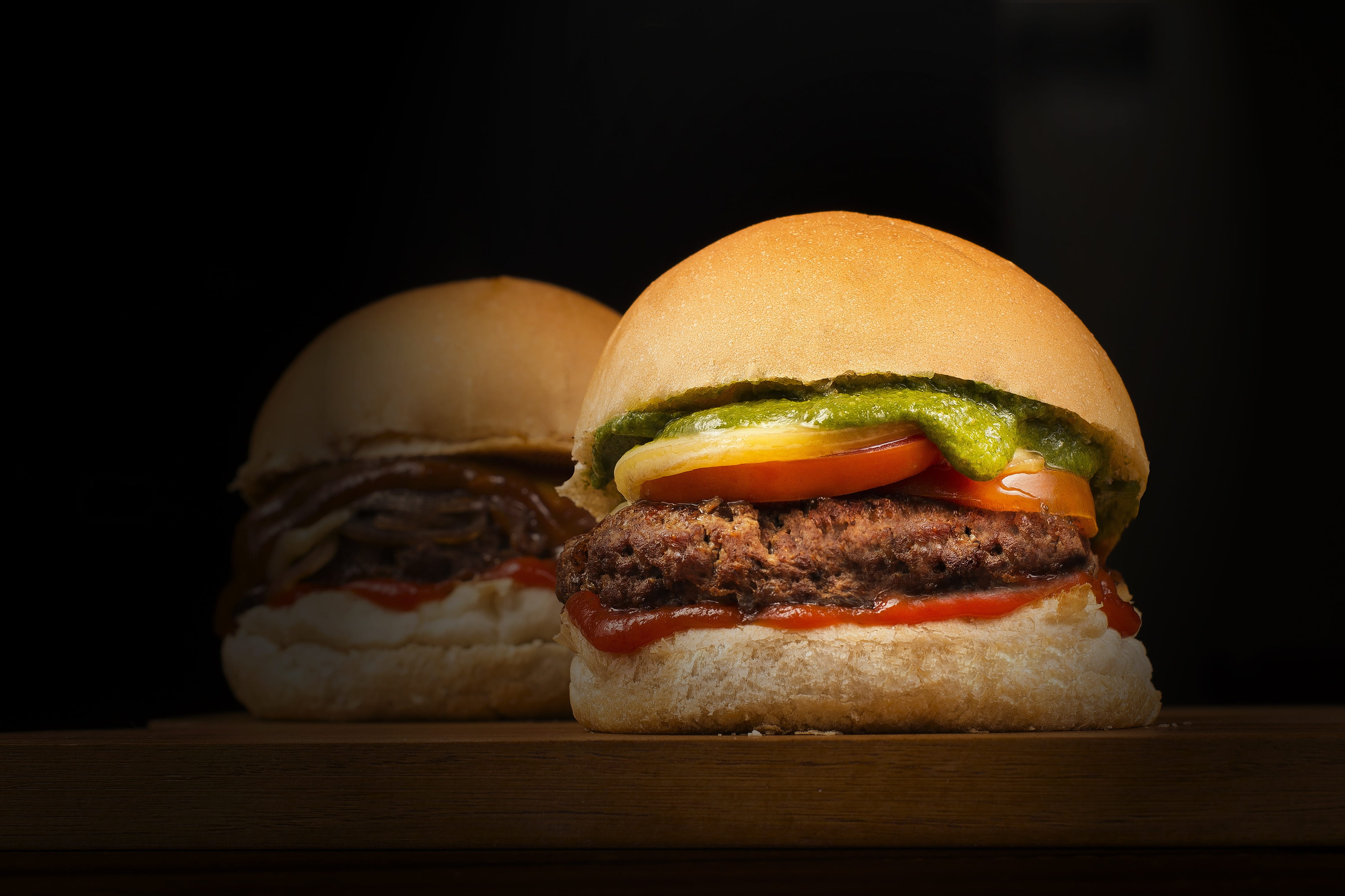 snack, unhealthy eating, black background, burger, handmade, 4K, sandwich, vegetable, no people, meat, dinner, cheeseburger, hamburger, freshness, meal, HD Wallpaper