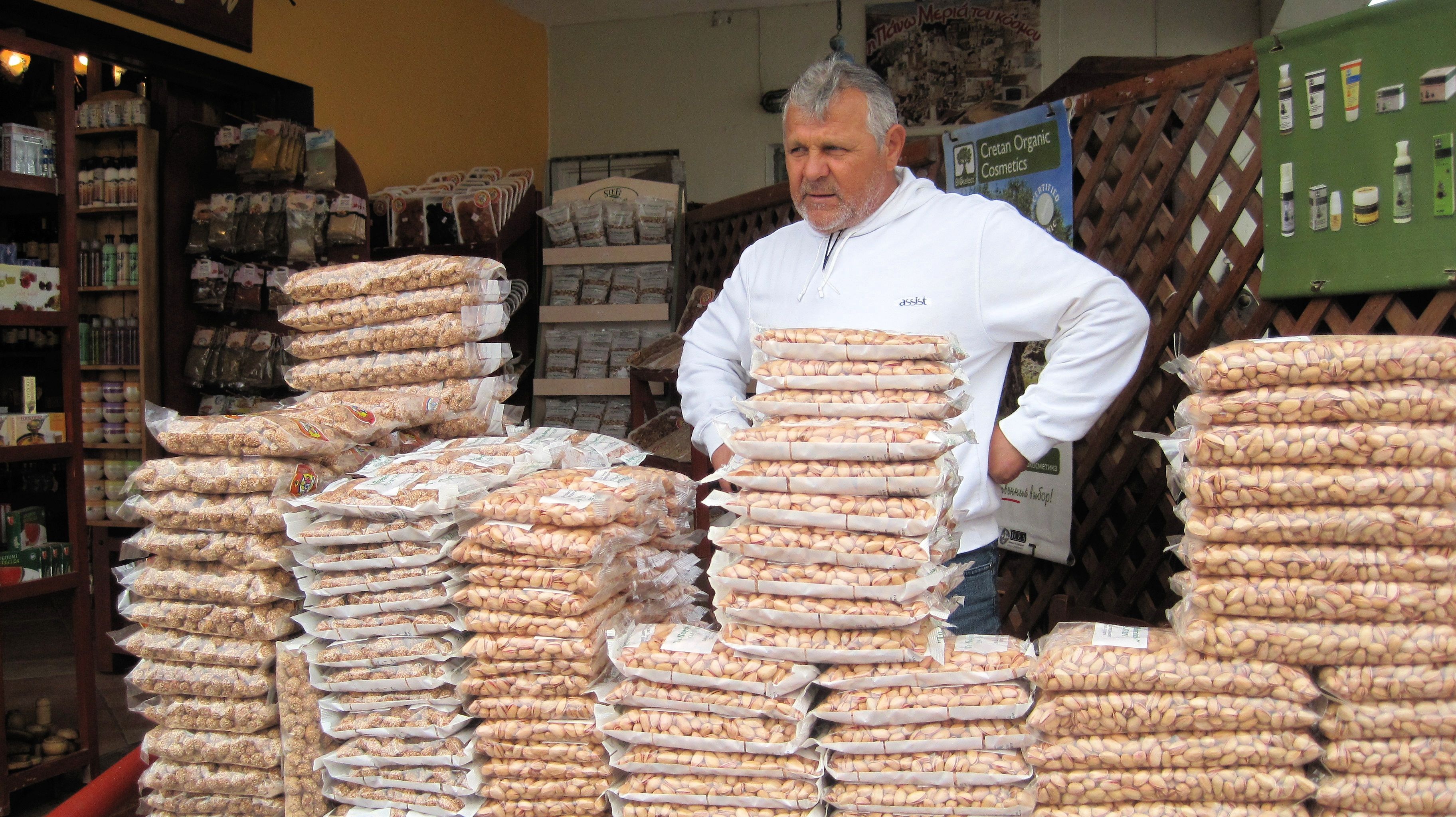 sale, shop, greece, abundance, mature men, working, bread, pistachio nuts, males, market, business, bakery, senior adult, retail, large group of objects, HD Wallpaper
