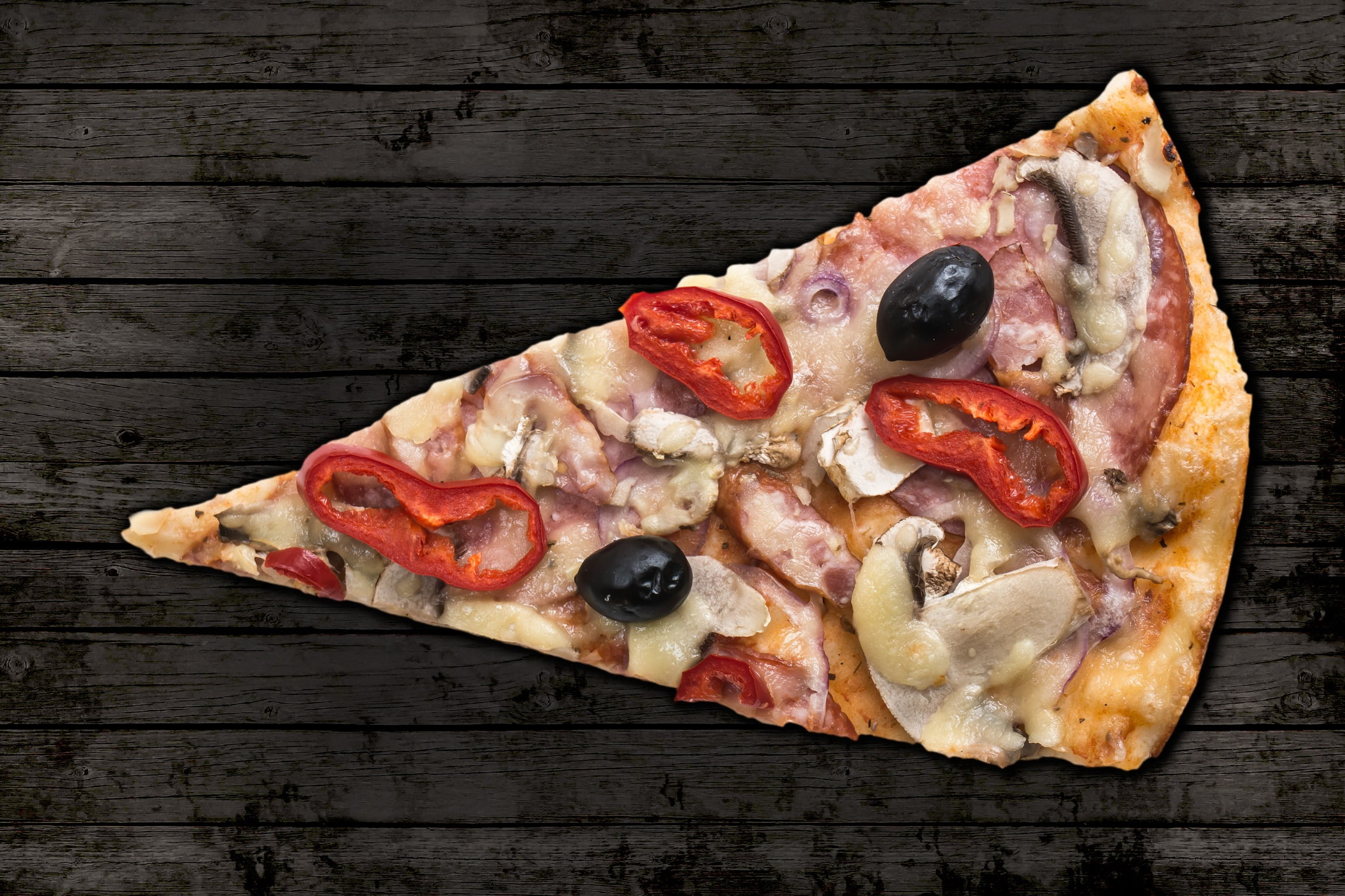 mushroom, meat, baked, fast food, 1080P, wooden, no people, directly above, dairy product, cheese, good food, tomato, slice of pizza, food, sausage, meal, HD Wallpaper