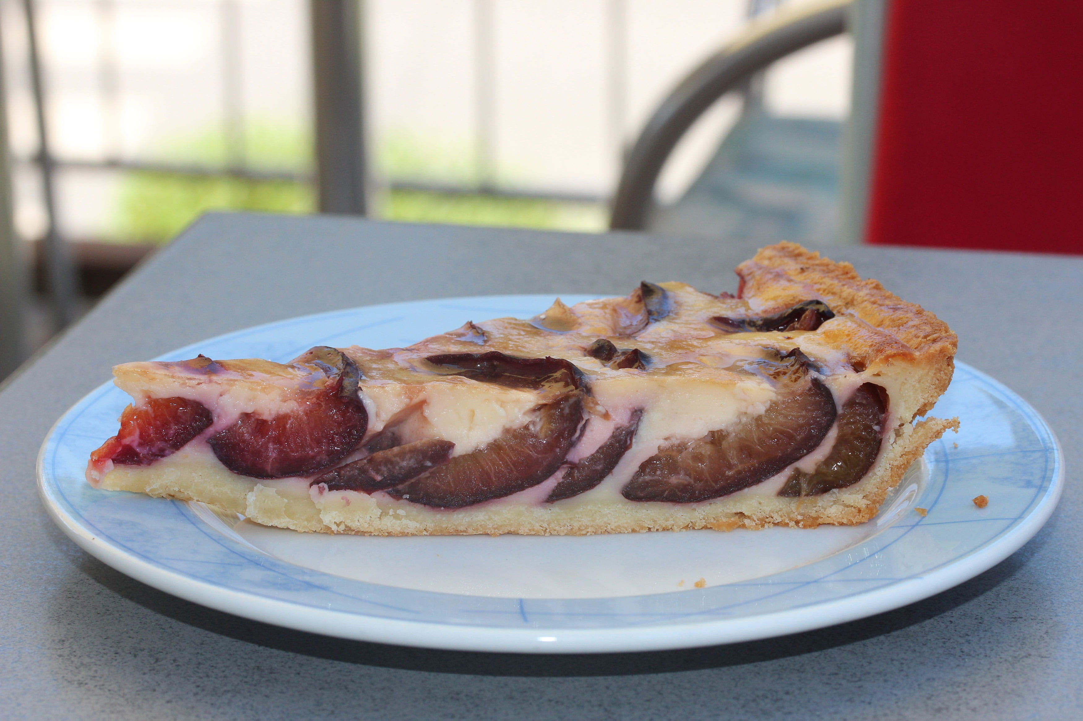 indoors, breakfast, plums, food, no people, cake, still life, sweet, focus on foreground, day, table, piece of cake, Plum Cake, close-up, meat, temptation, HD Wallpaper