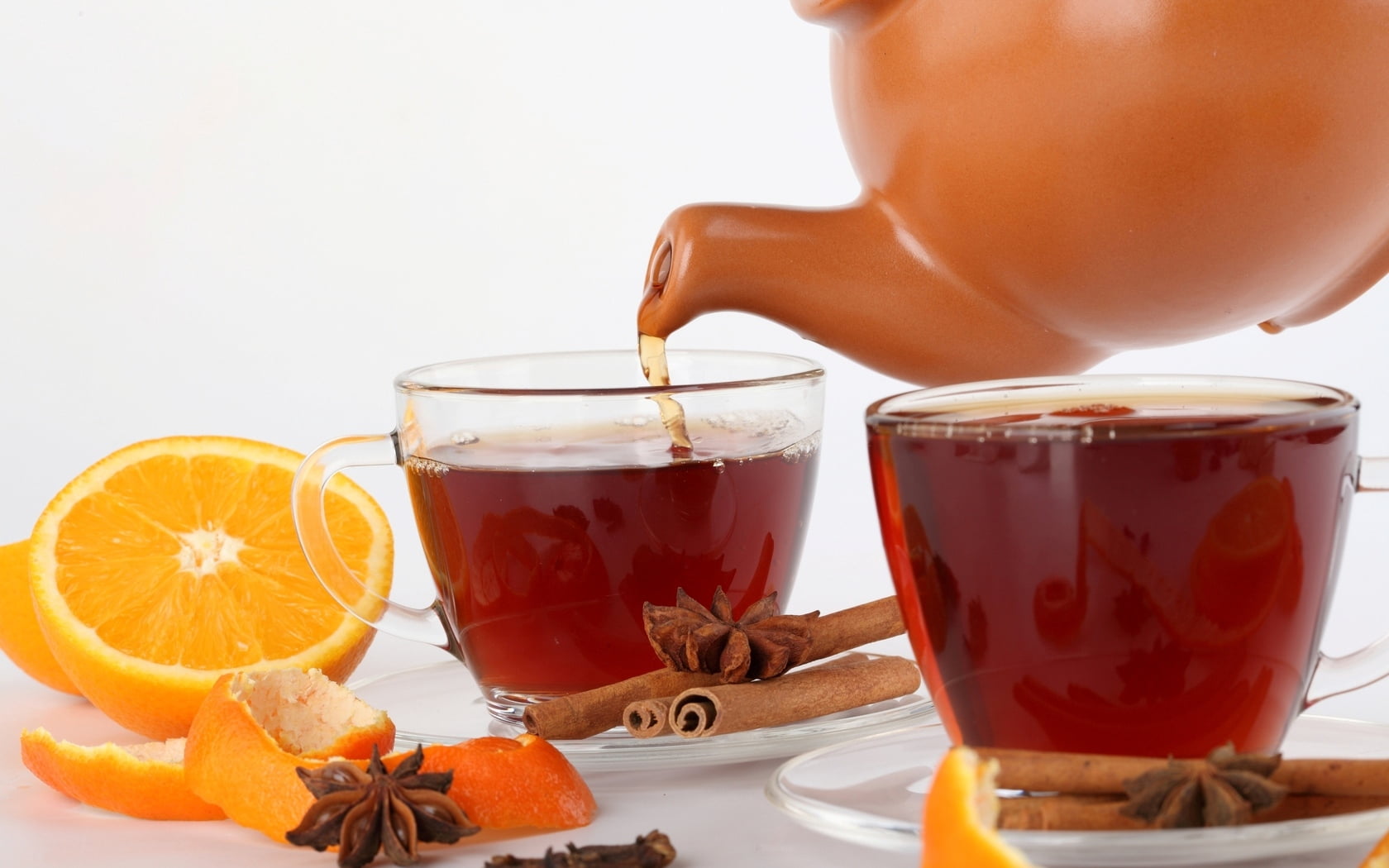 slice, honey, orange, refreshment, tea, drinking Glass, juice, healthy Eating, orange - Fruit, drink, 720P, tea cups, teapot, orange Color, fruit, freshness, HD Wallpaper