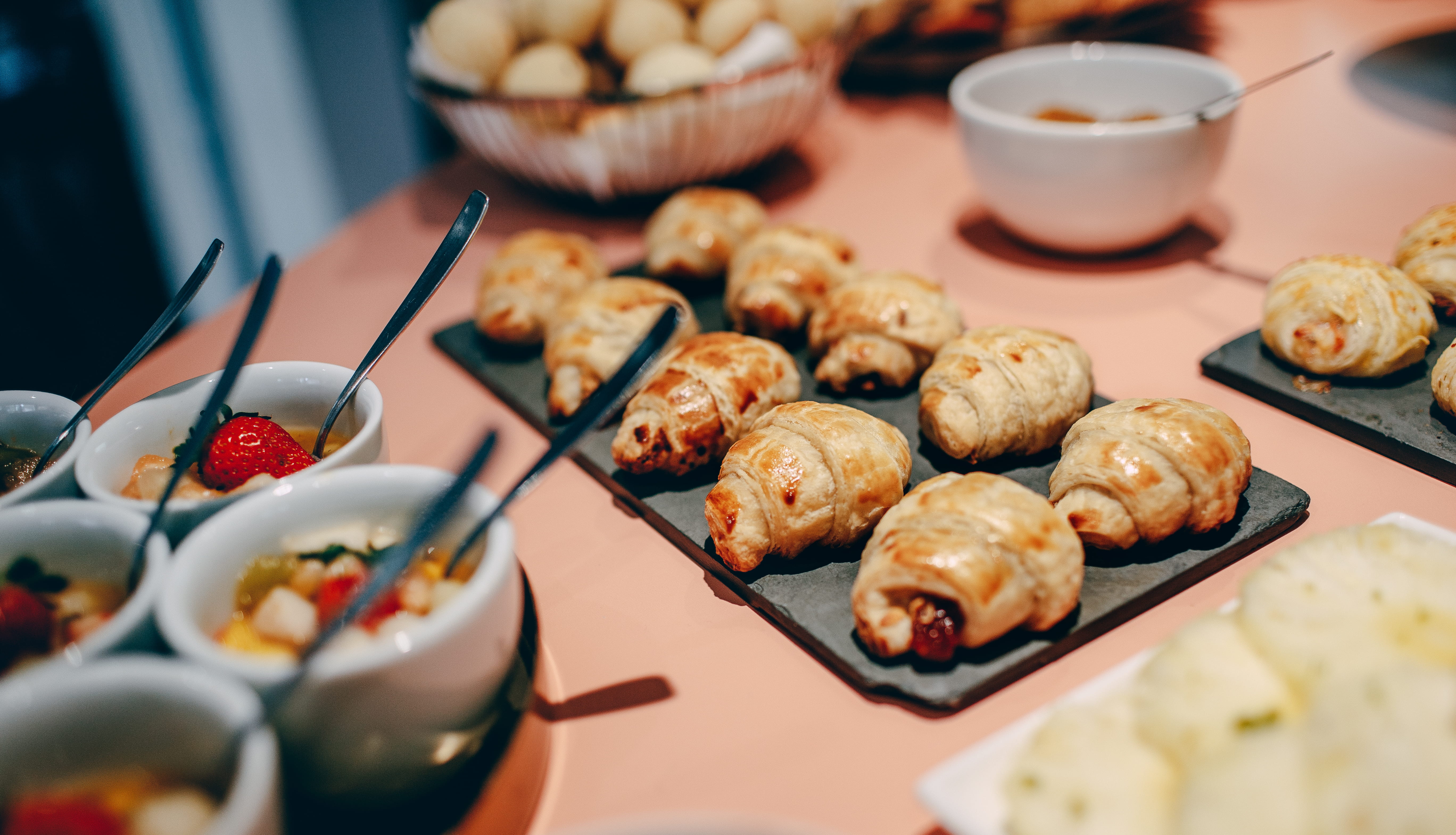 bakery, luxury, cup, drink, croissants, food and drink, art, indulgence, porcelain, snack, freshness, dish, dessert, selective focus, saucer, dinner, close-up, HD Wallpaper