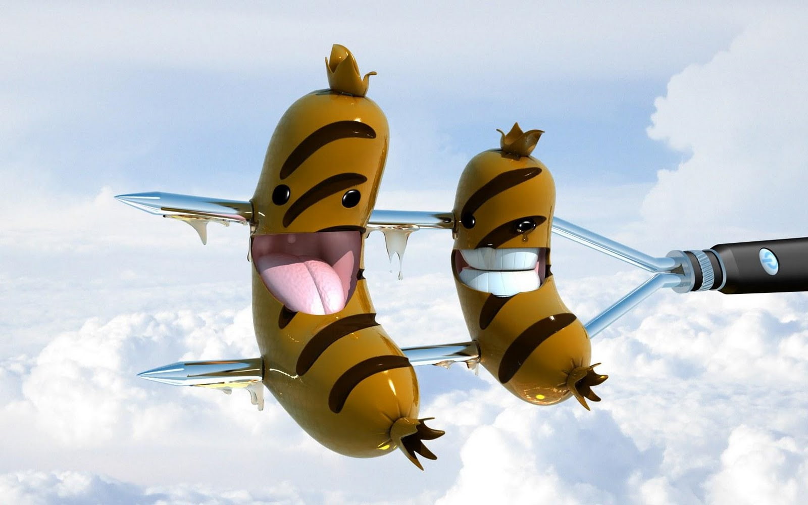 hotdogs, 3d and abstract, art, brown, 720P, sausages, sky, clip, HD Wallpaper