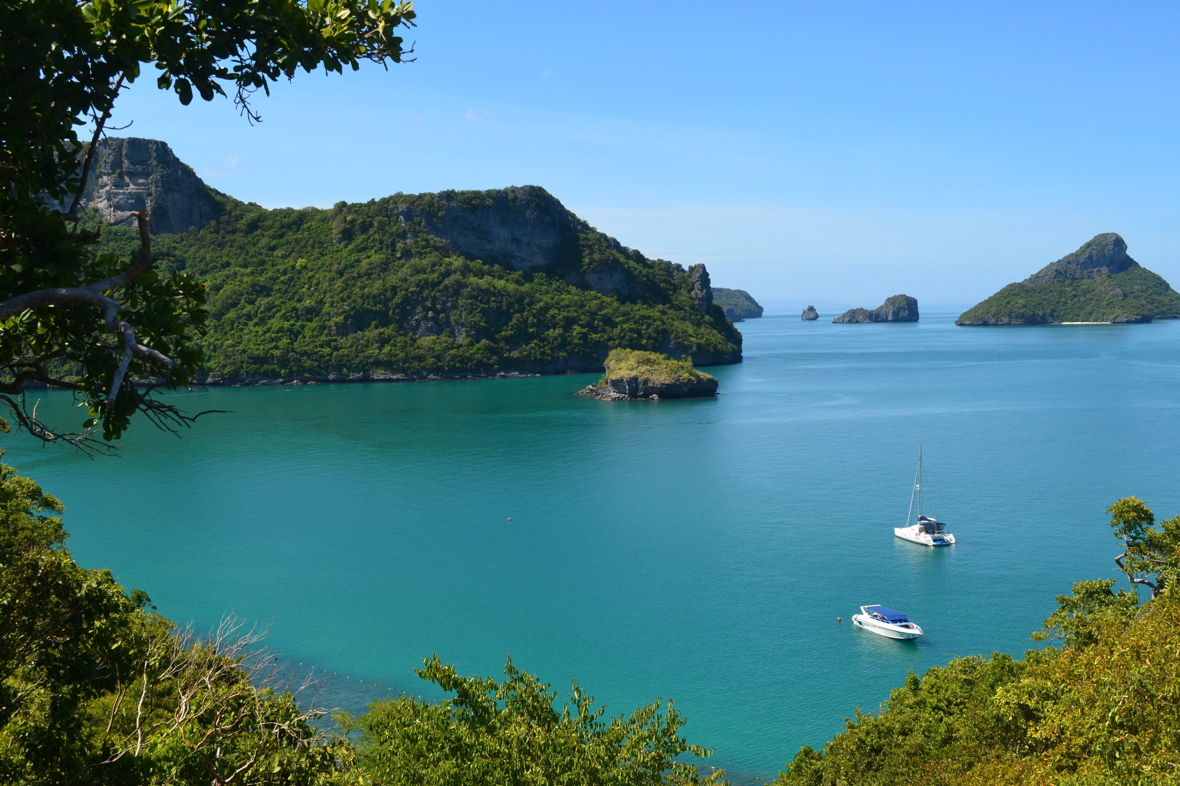 tranquility, Thailand, land, Nature, 4K, nautical vessel, transportation, Landscape, scenics - nature, non-urban scene, blue, beauty in nature, bay, mountain, HD Wallpaper