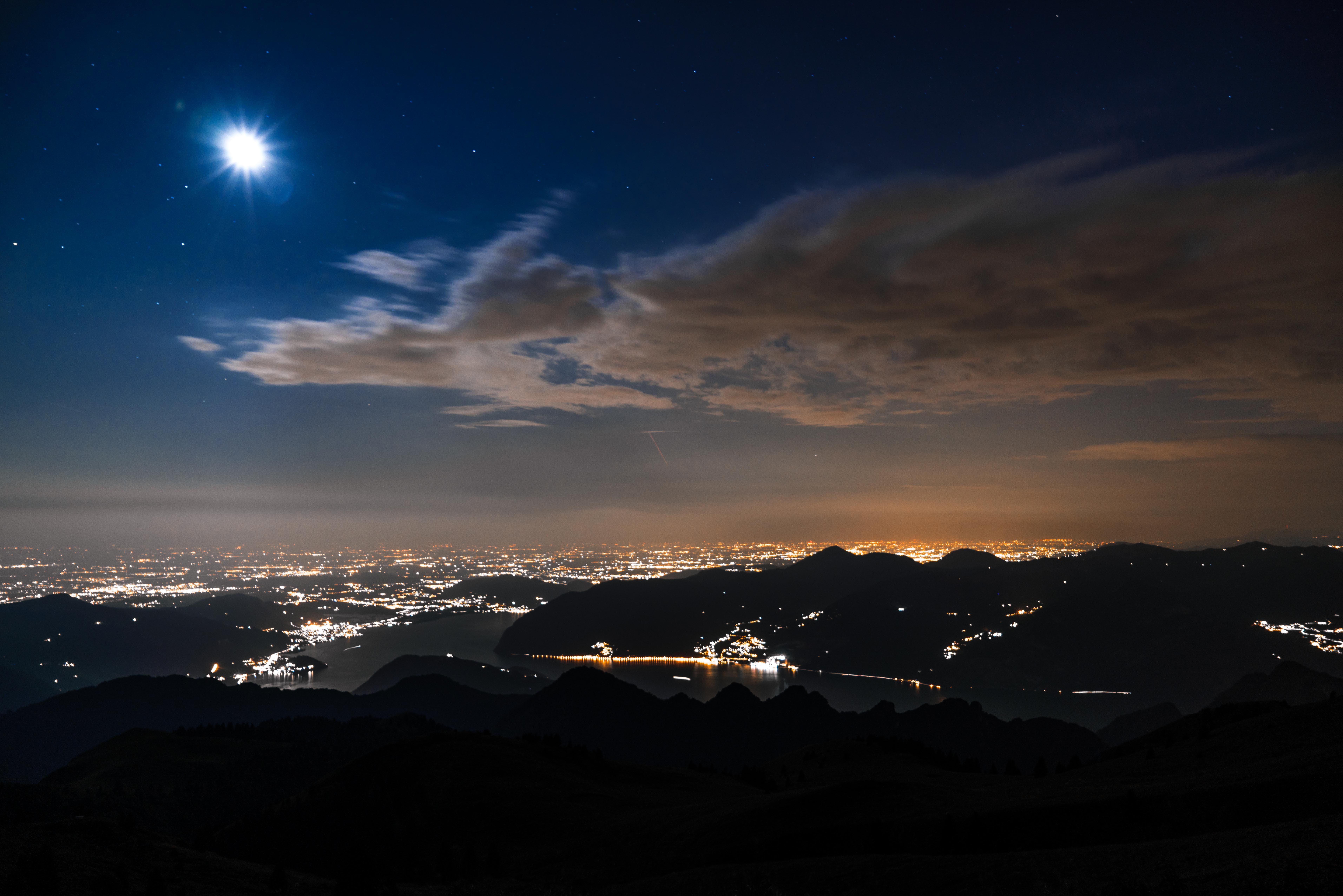 cityscape, lake, lake night, lago diseo, mountain, night, brescia, iseo lake, light nignt, building, 5K, italia, beauty in nature, monte guglielmo, guglielmo, HD Wallpaper