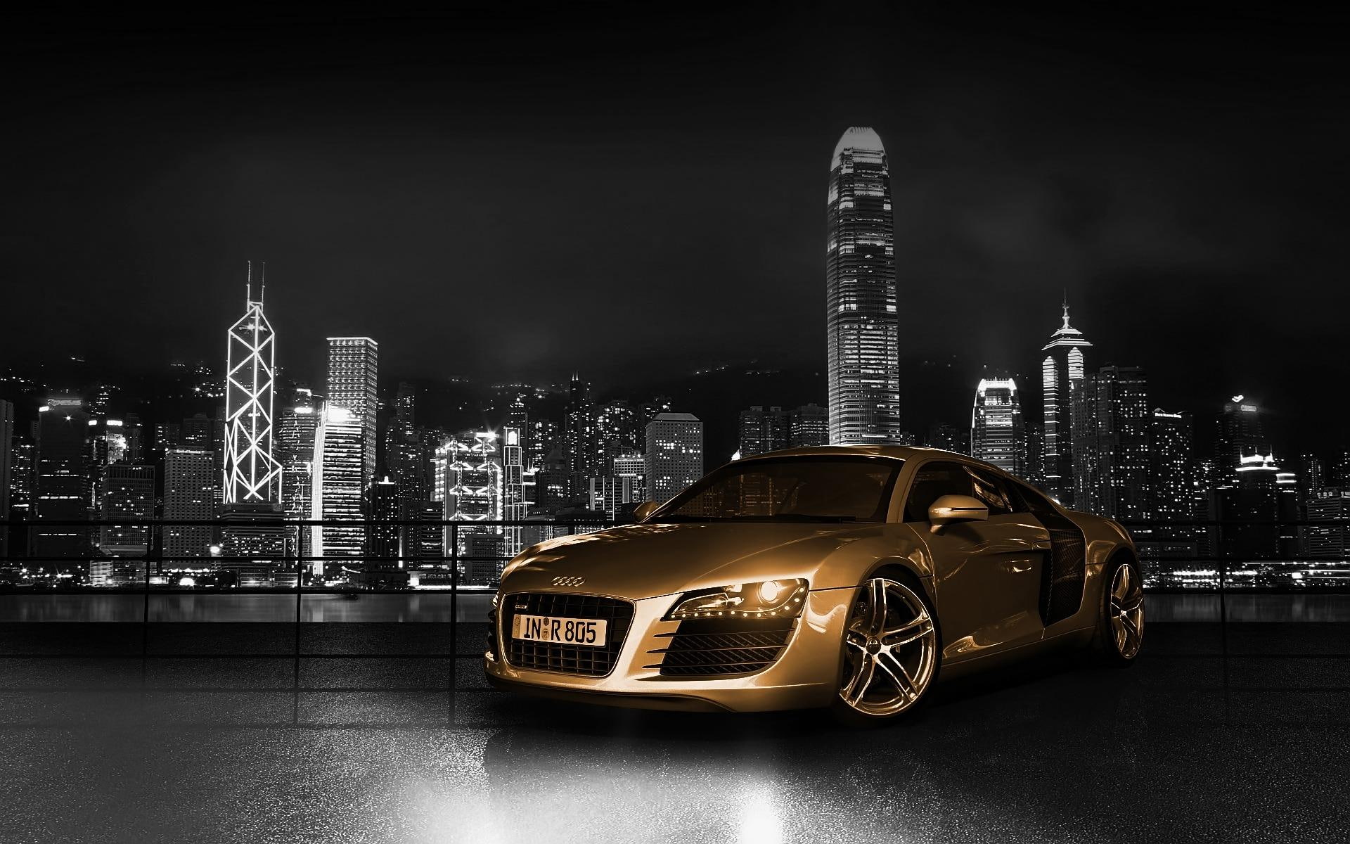 gold, auto, wds, r, widesreen, cars, audi, germany, 1080P, audi r8, german cars, HD Wallpaper