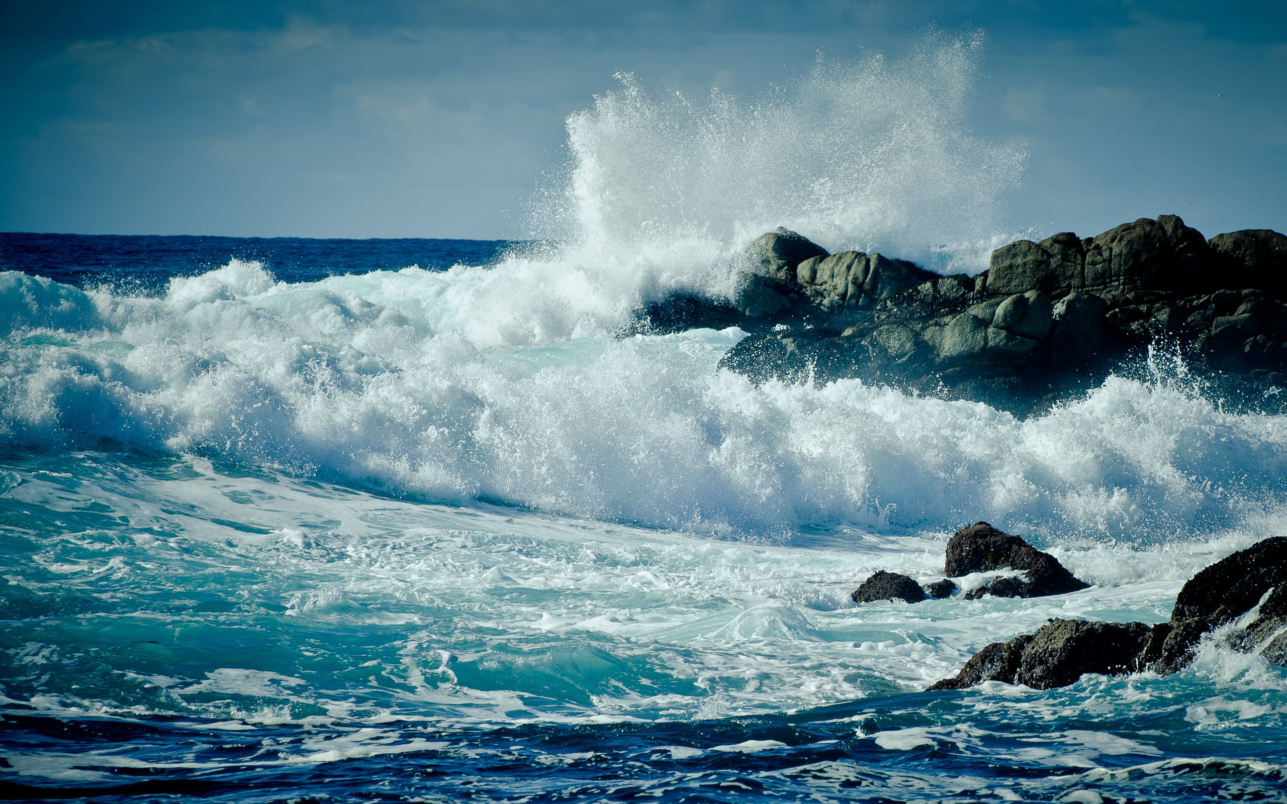 CA, waterfront, squirt, sky, landscapes, large, tide, danger, outdoors, wet, drops, USA, sport, coastline, the ocean, atlantic Ocean, rough, power, rock - Object, HD Wallpaper