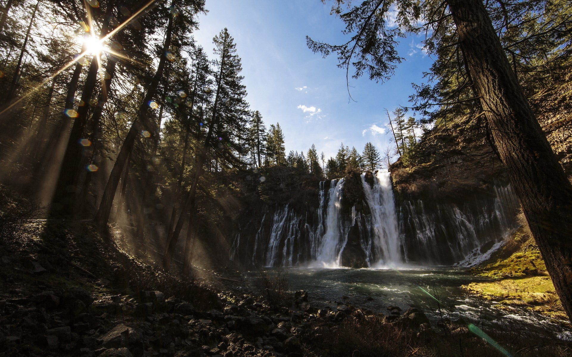 non-urban scene, falls, forest, 1080P, flowing water, growth, power in nature, waterfall, blurred motion, river, scenics - nature, beauty in nature, long exposure, HD Wallpaper