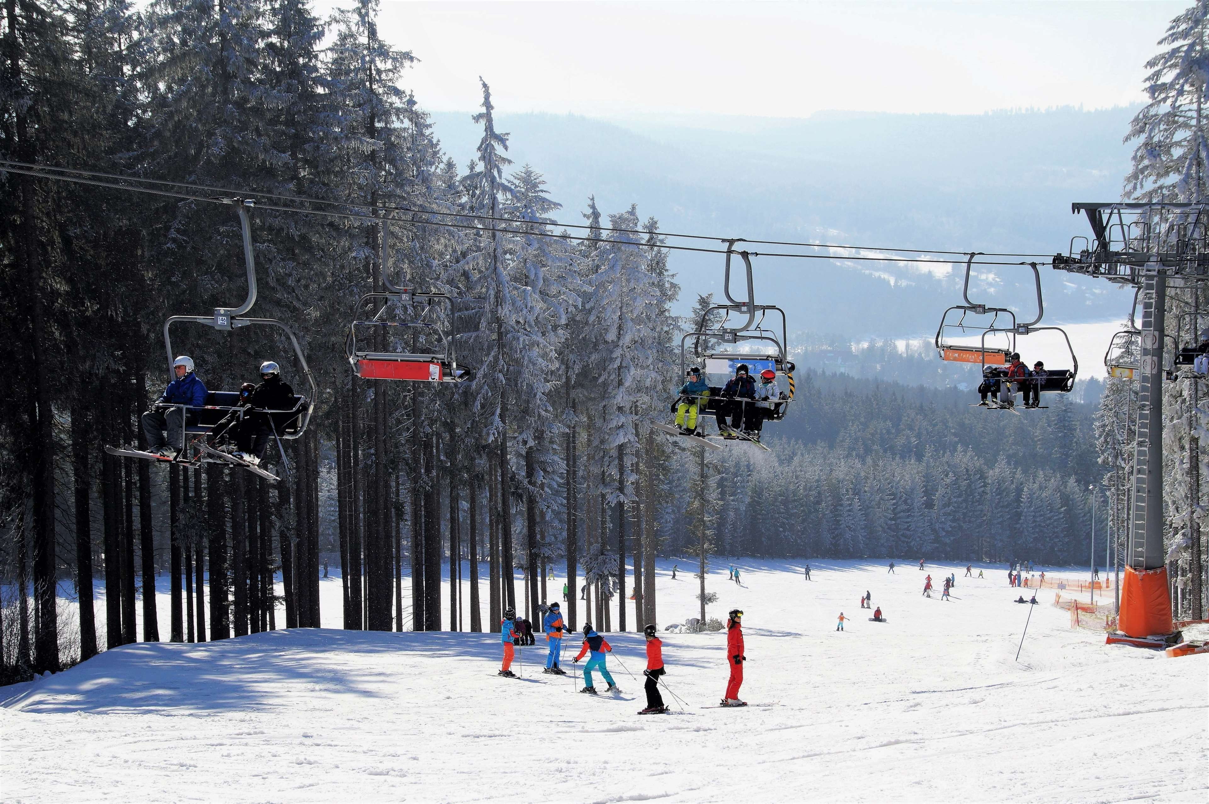 mountain, lipno, tree, nature, plant, group of people, leisure activity, transportation, mountains, snow, lifestyles, skiing area, cold temperature, the ski slope, HD Wallpaper