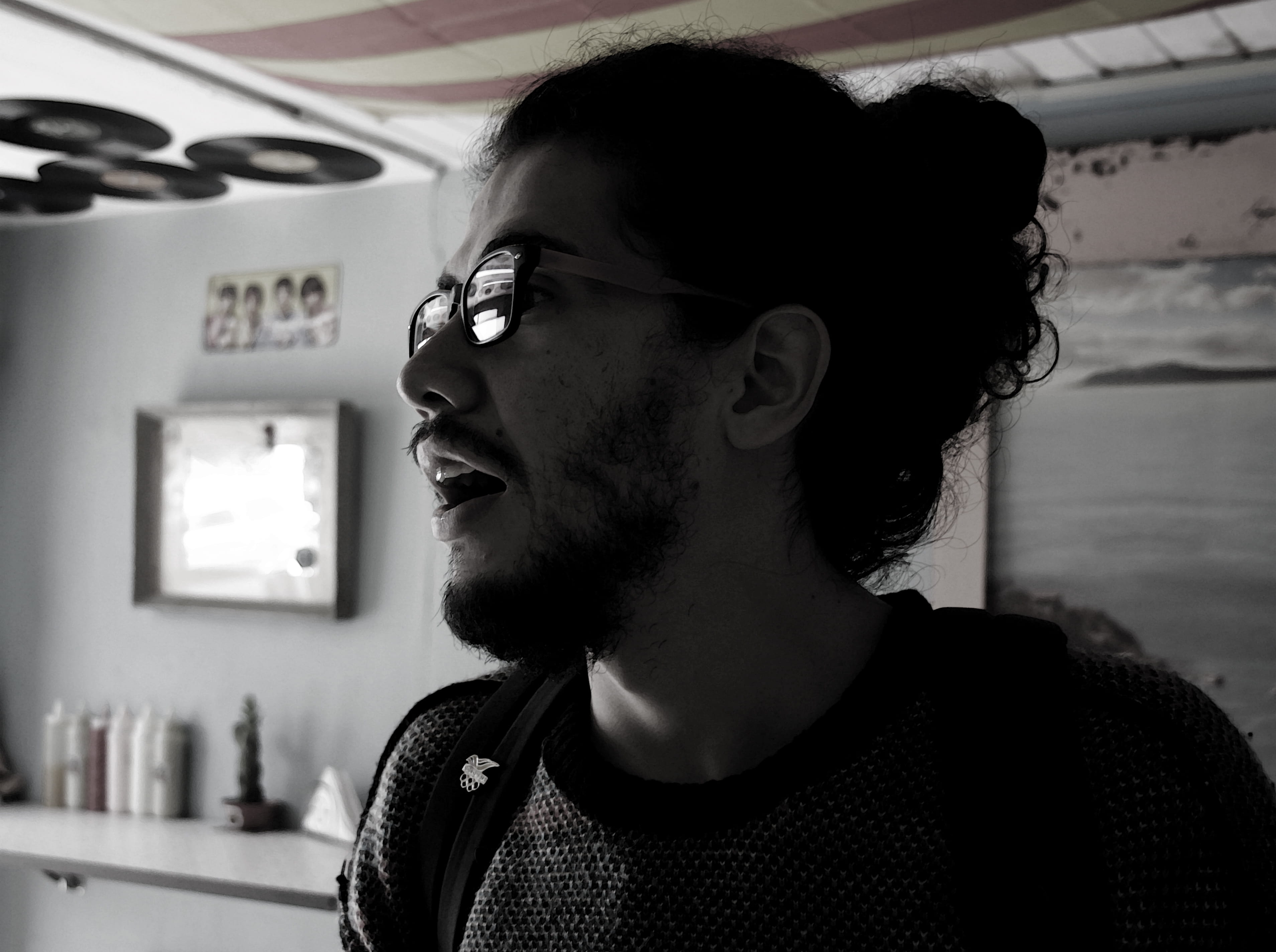 lifestyles, close-up, day, face, focus on foreground, cousin, looking, indoors, facial hair, no color, contemplation, colombia, looking away, glasses, mouth, HD Wallpaper