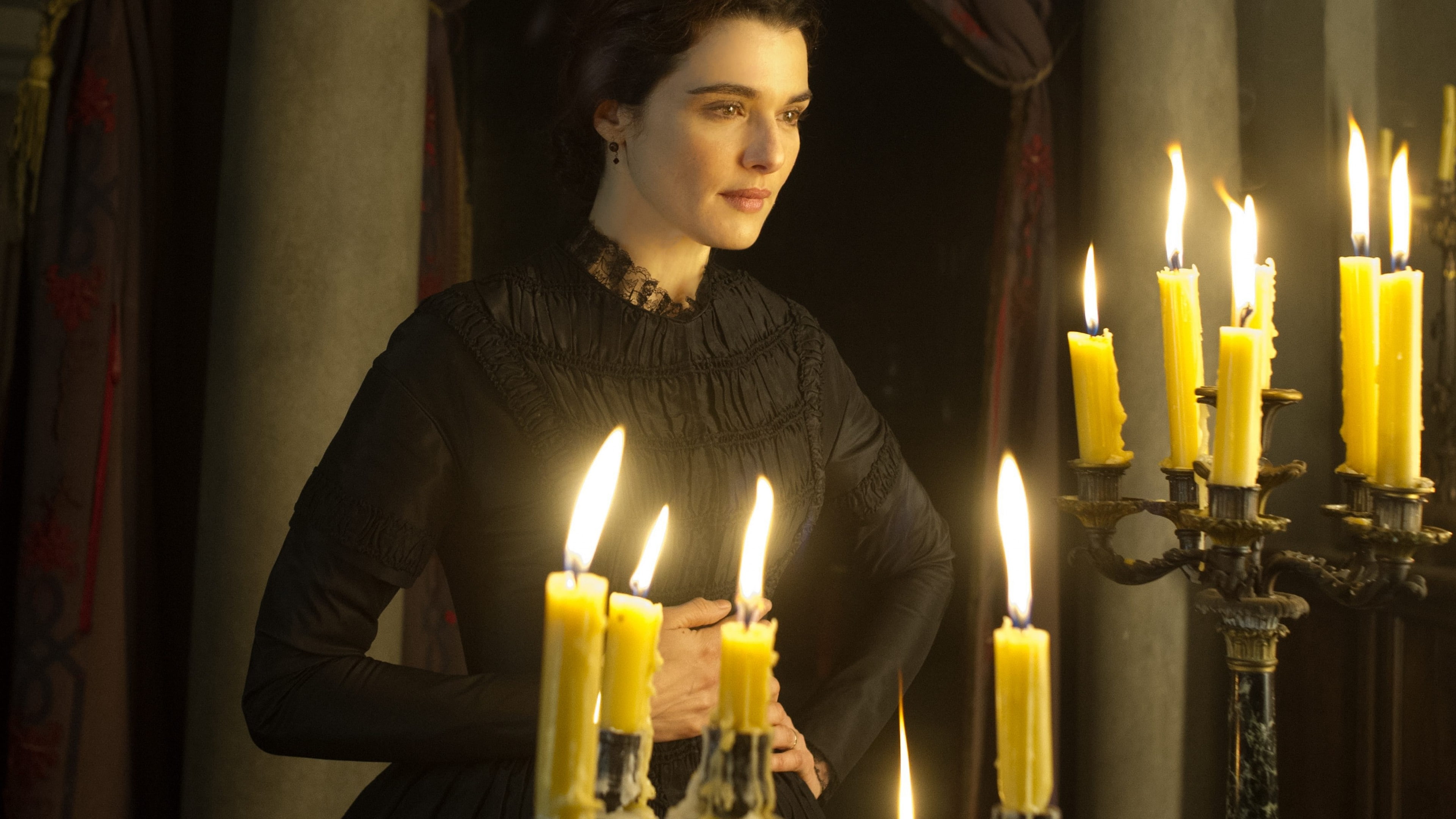 woman, top, sleeved, 4K, wearing, black, long, best movies, Rachel Weisz, front, candles, My Cousin Rachel, HD Wallpaper