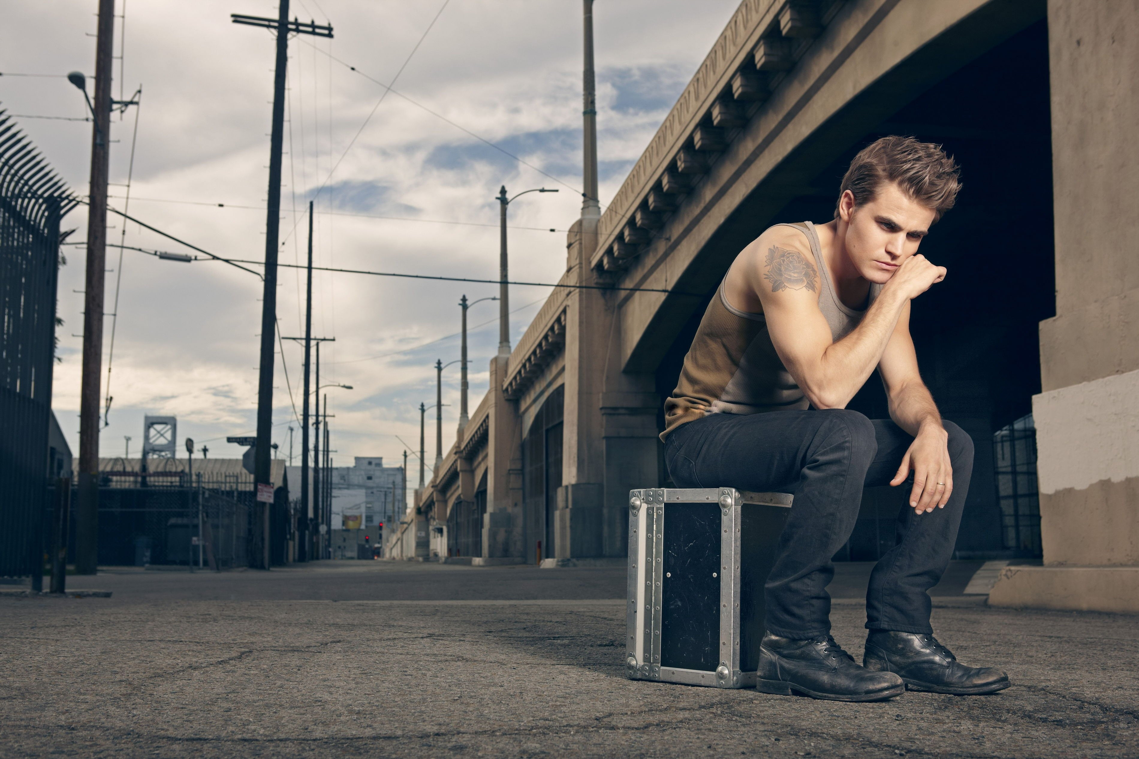 one Person, muscular Build, young Adult, contemplation, men, looking, rose, sadness, leisure activity, urban Scene, casual Clothing, people, building exterior, HD Wallpaper