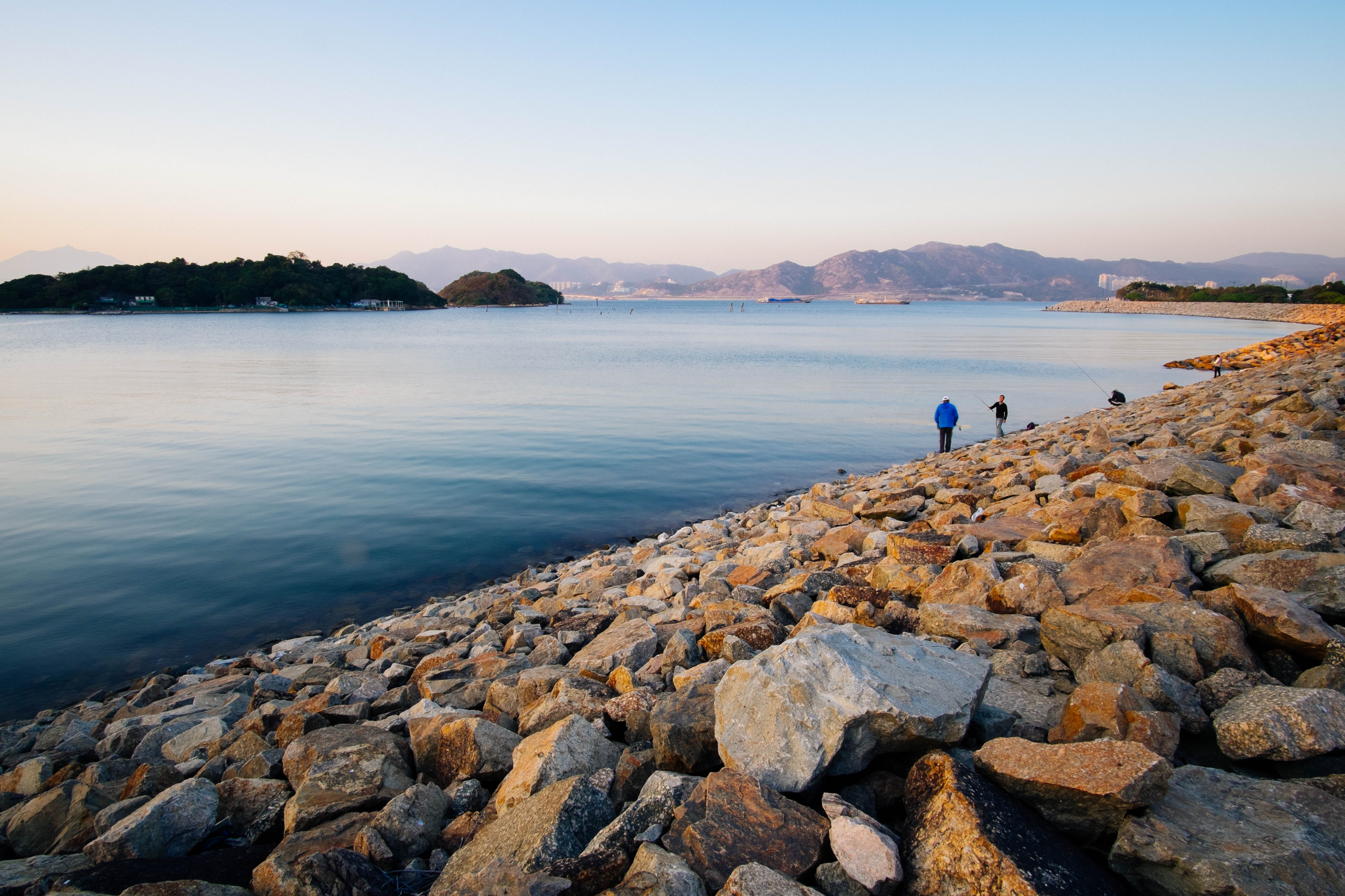 summer, 4K, hongkong, kong, relax, Sunset, samyang, fuji, sky, scenics, hong, fishing, body, Hong Kong, sea, Sunny Bay, boulders, near, water, landscape, HD Wallpaper