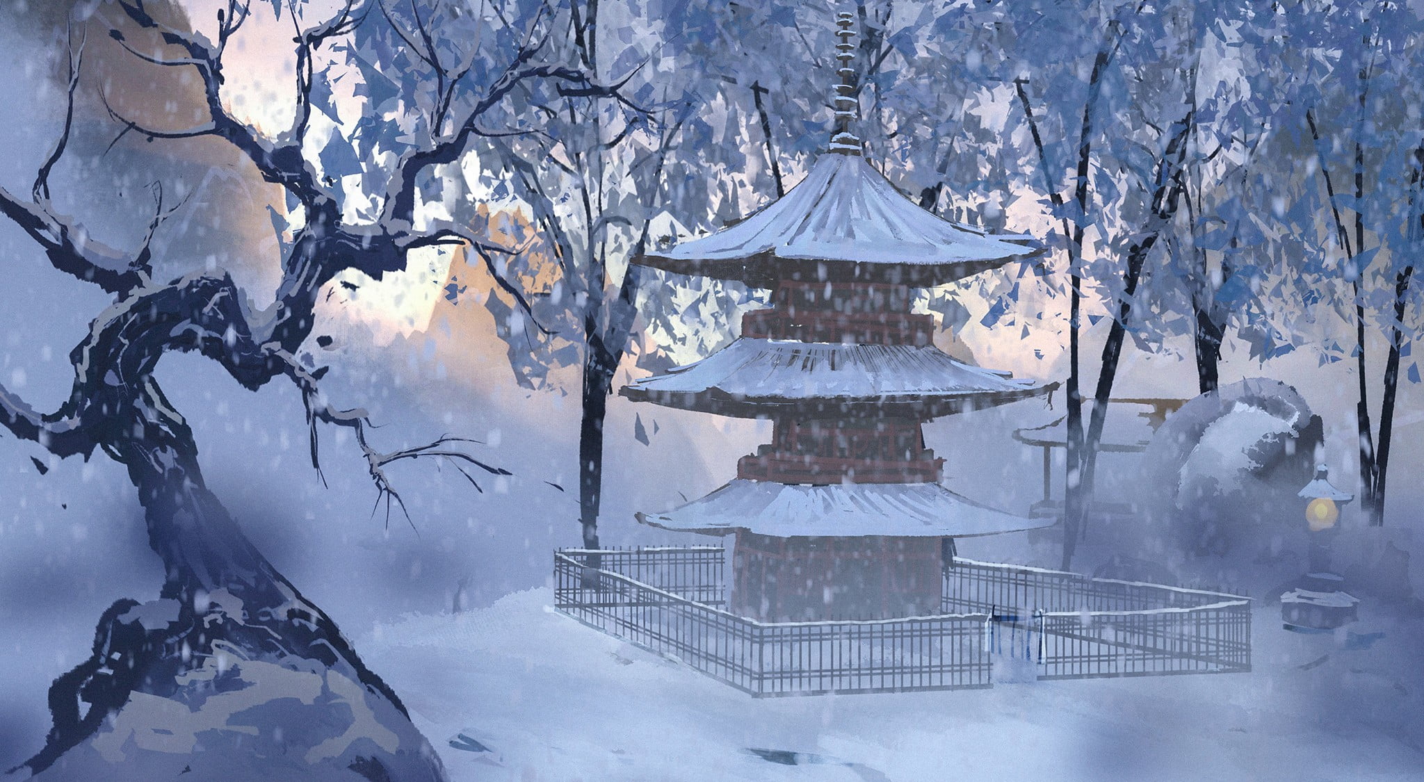 anime, temple, 1080P, winter, Surendra Rajawat, snow, HD Wallpaper