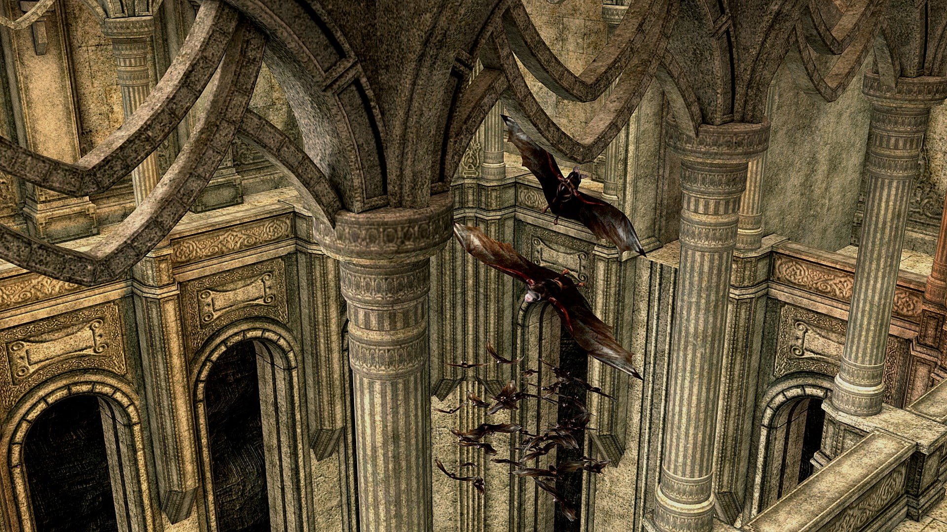 architecture and art, flying, building exterior, the past, carving, castle, interior, artwork, ornate, craft, belief, ceiling, bats, pattern, ancient civilization, HD Wallpaper