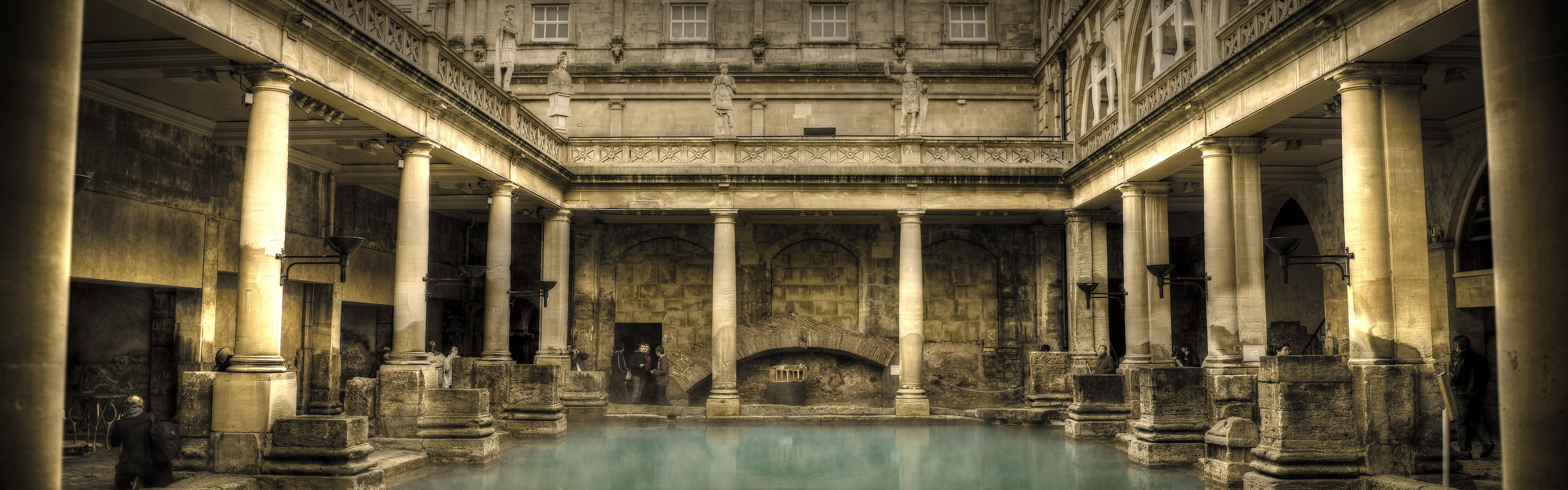 building, concrete, Roman baths, columns, white, architecture, 2K, gray, HD Wallpaper
