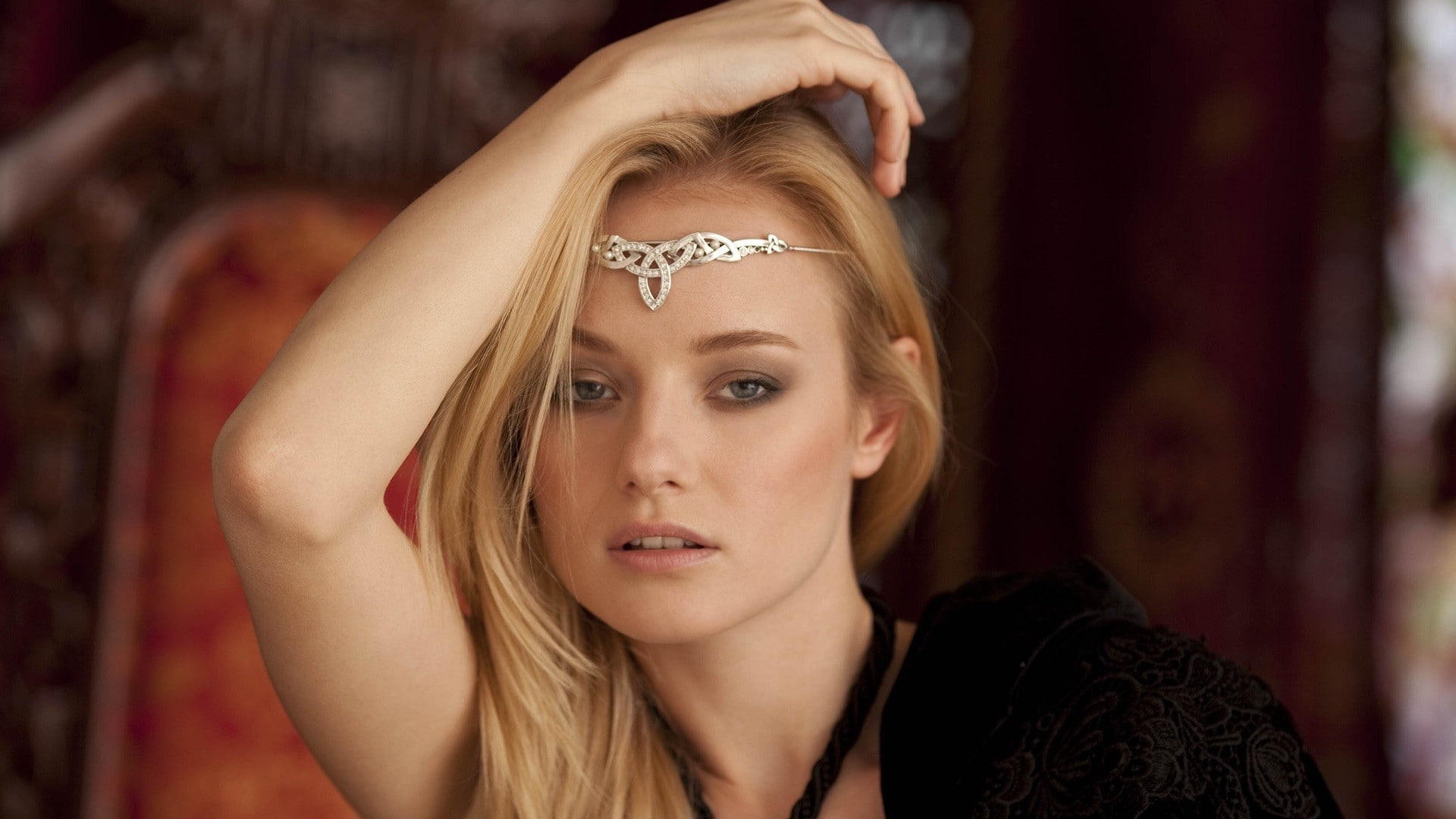 fashion, blue eyes, women, looking at camera, ornate, one person, beauty, young adult, contemplation, headshot, 1080P, young women, Sensual Gaze, blond hair, HD Wallpaper
