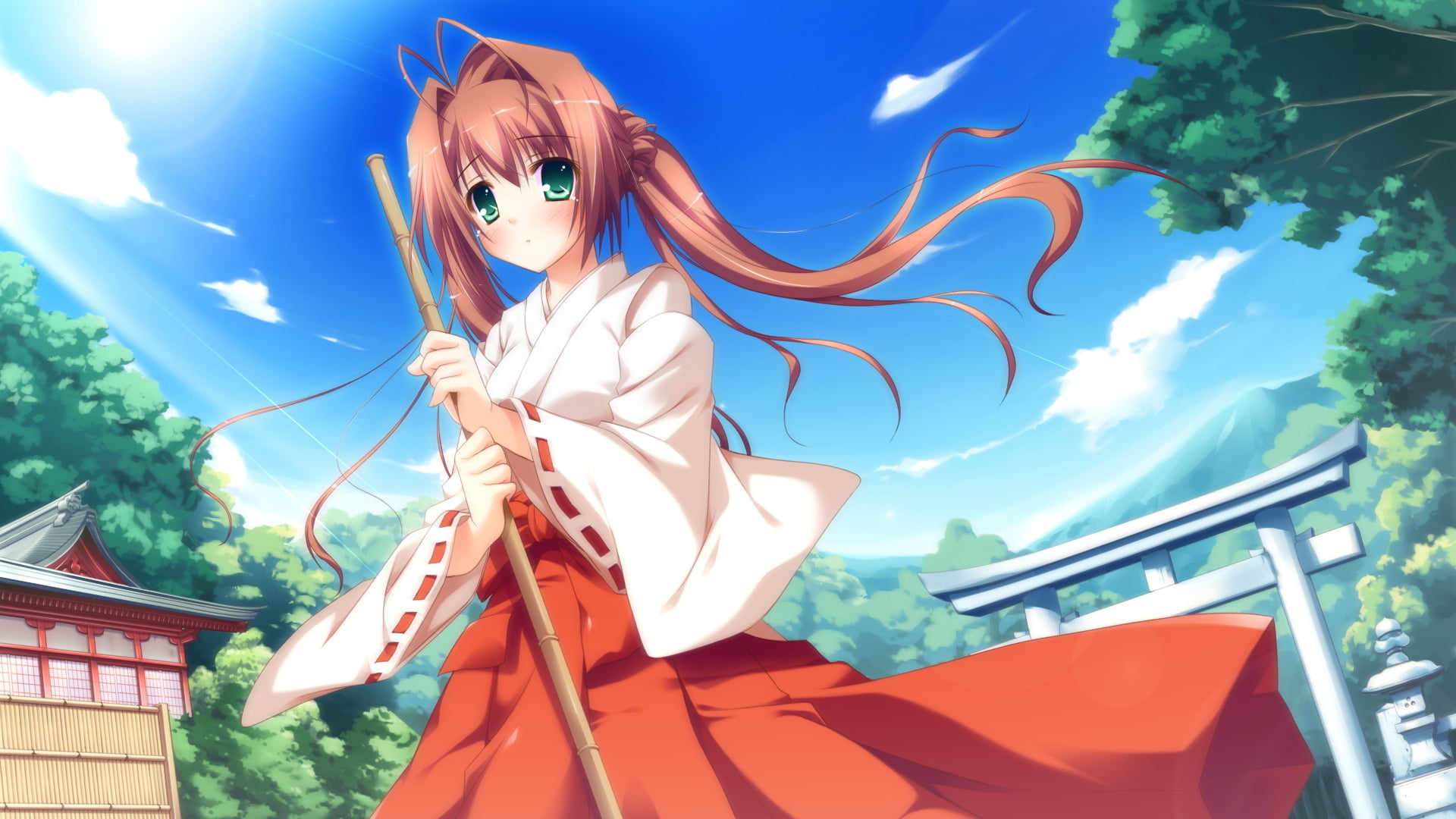 arms, blue, tree, artwork, kimono, no people, cloud - sky, sunlight, shrine, art and craft, misunderstanding, human representation, plant, sky, outdoors, HD Wallpaper