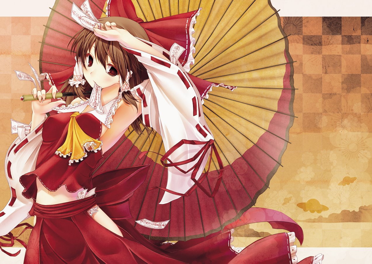 Umbrella, Shrine Maiden, Anime, 480P, Touhou, Reimu Hakurei, HD Wallpaper
