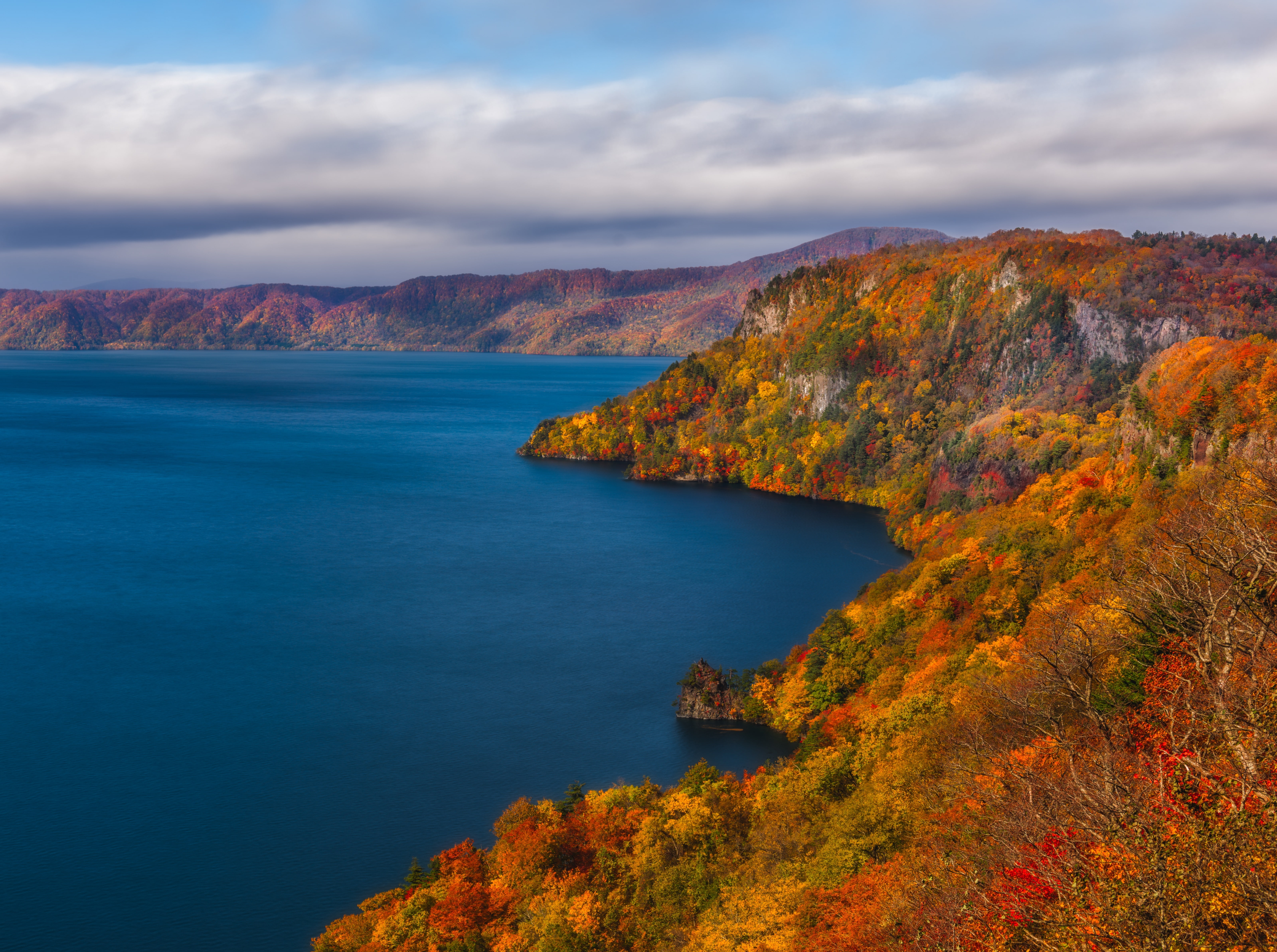 change, range, non-urban scene, towadako, Scenic, 5K, mountain, Outdoor, tree, Point, sea, idyllic, Lake, cloud - sky, nature, Cloudy, Landscape, Autumn, HD Wallpaper