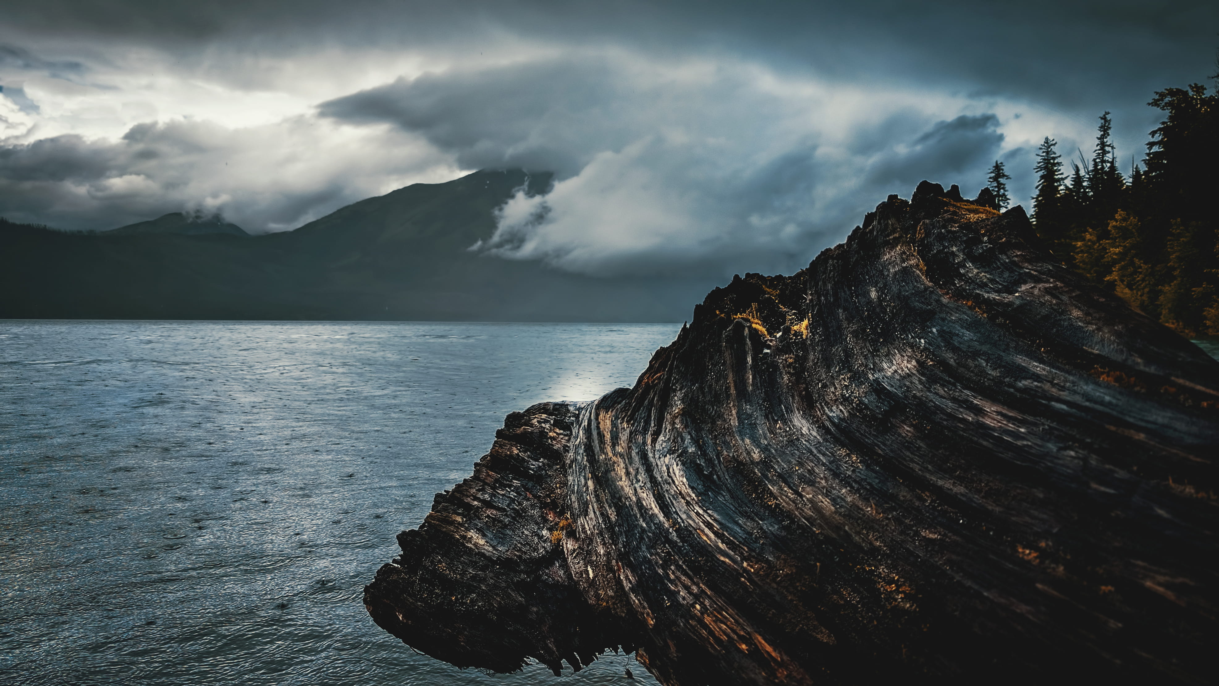 cloudy, 4K, scenics - nature, sky, storm, beauty in nature, no people, misty, clouds, tranquility, rock, rainy, cloud - sky, glacier national park, non-urban scene, HD Wallpaper