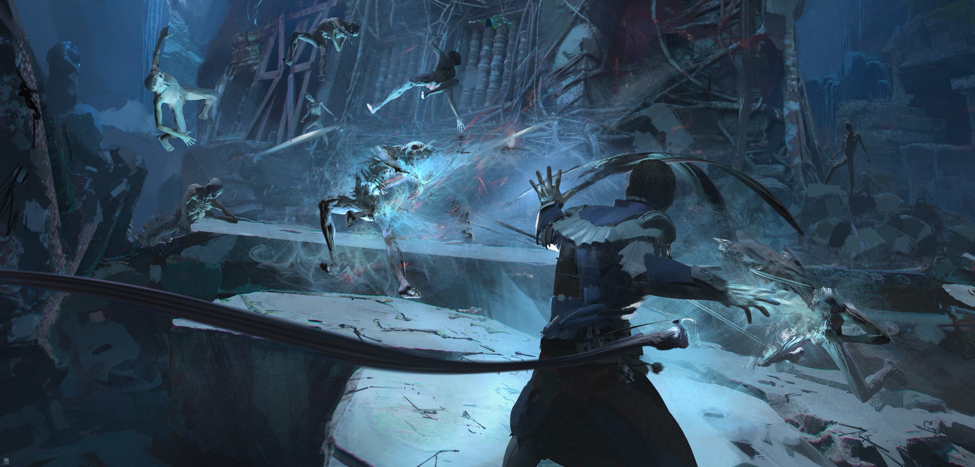 tank, group of animals, Wadim Kashin, animal wildlife, animal, swimming, digital art, 1080P, indoors, animal themes, water, vertebrate, Clash, aquarium, HD Wallpaper