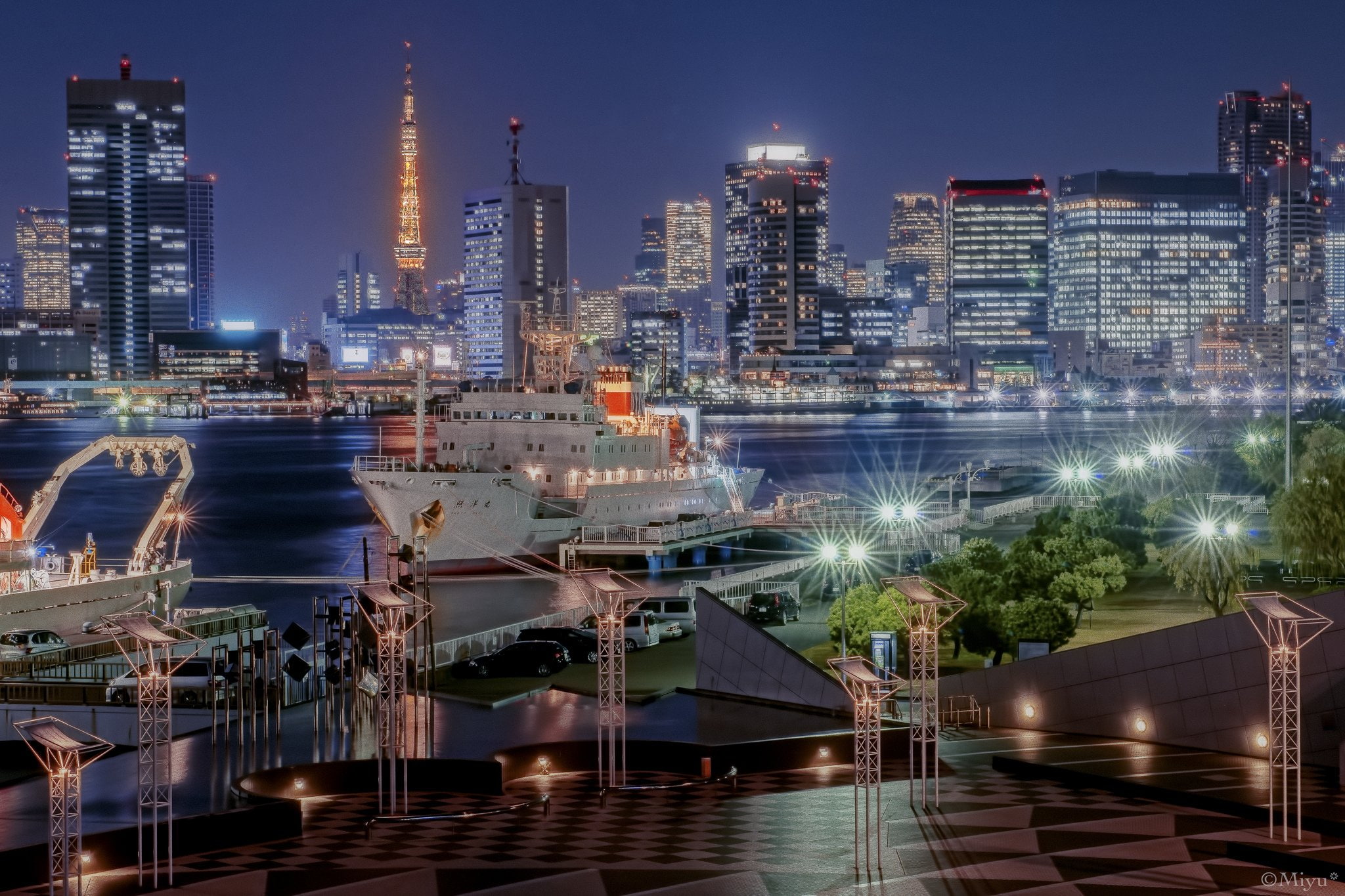 japan, 1080P, monuments, towers, light, panorama, rivers, bridges, night, building, cities, tokyo, architecture, way, japon, ray, panoramic, tower, HD Wallpaper