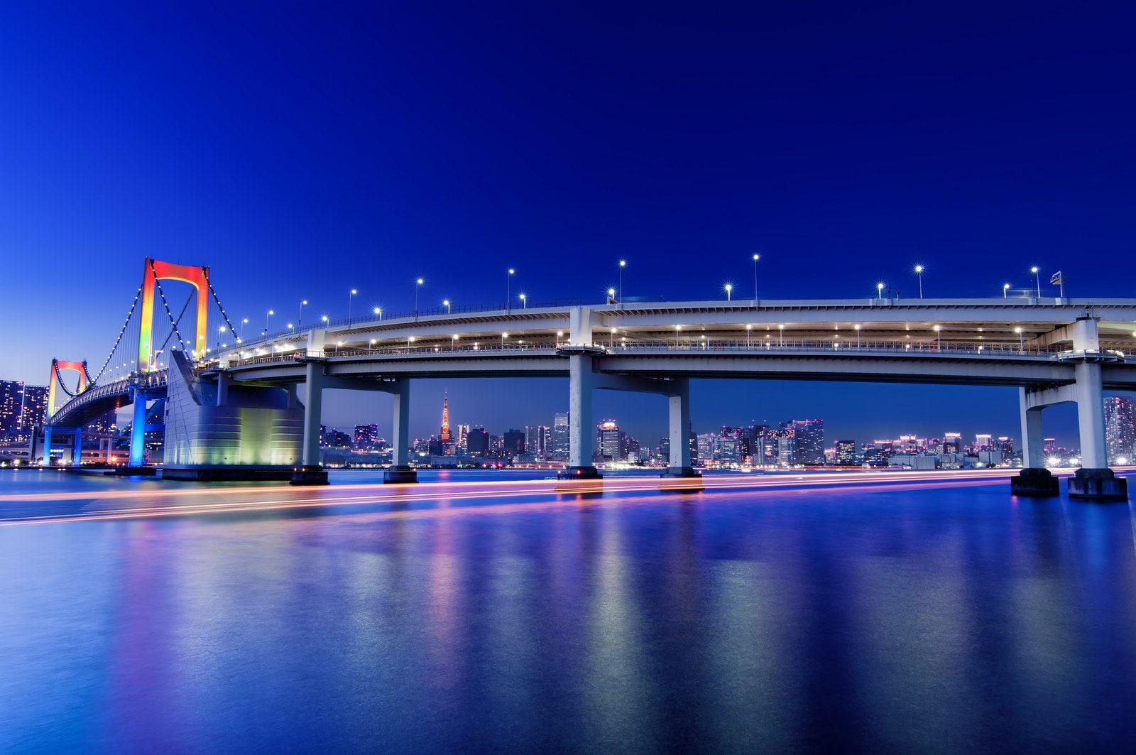 ray, light, tokyo, tower, japon, architecture, cities, bridges, 720P, monuments, freeway, rivers, building, japan, panorama, night, panoramic, towers, HD Wallpaper