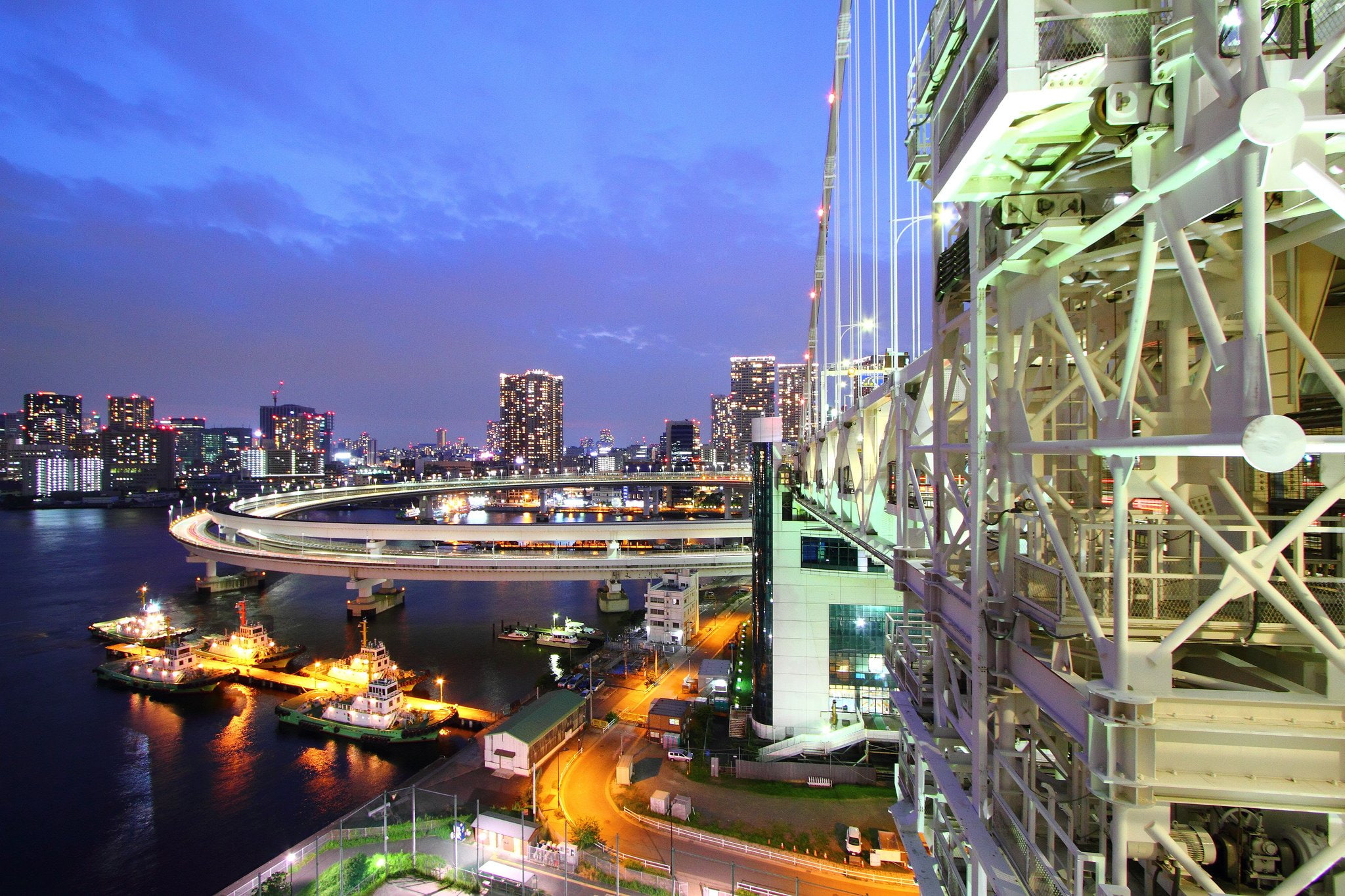 ray, towers, panoramic, tokyo, japan, building, japon, 1080P, light, panorama, bridges, tower, night, rivers, monuments, architecture, way, cities, HD Wallpaper