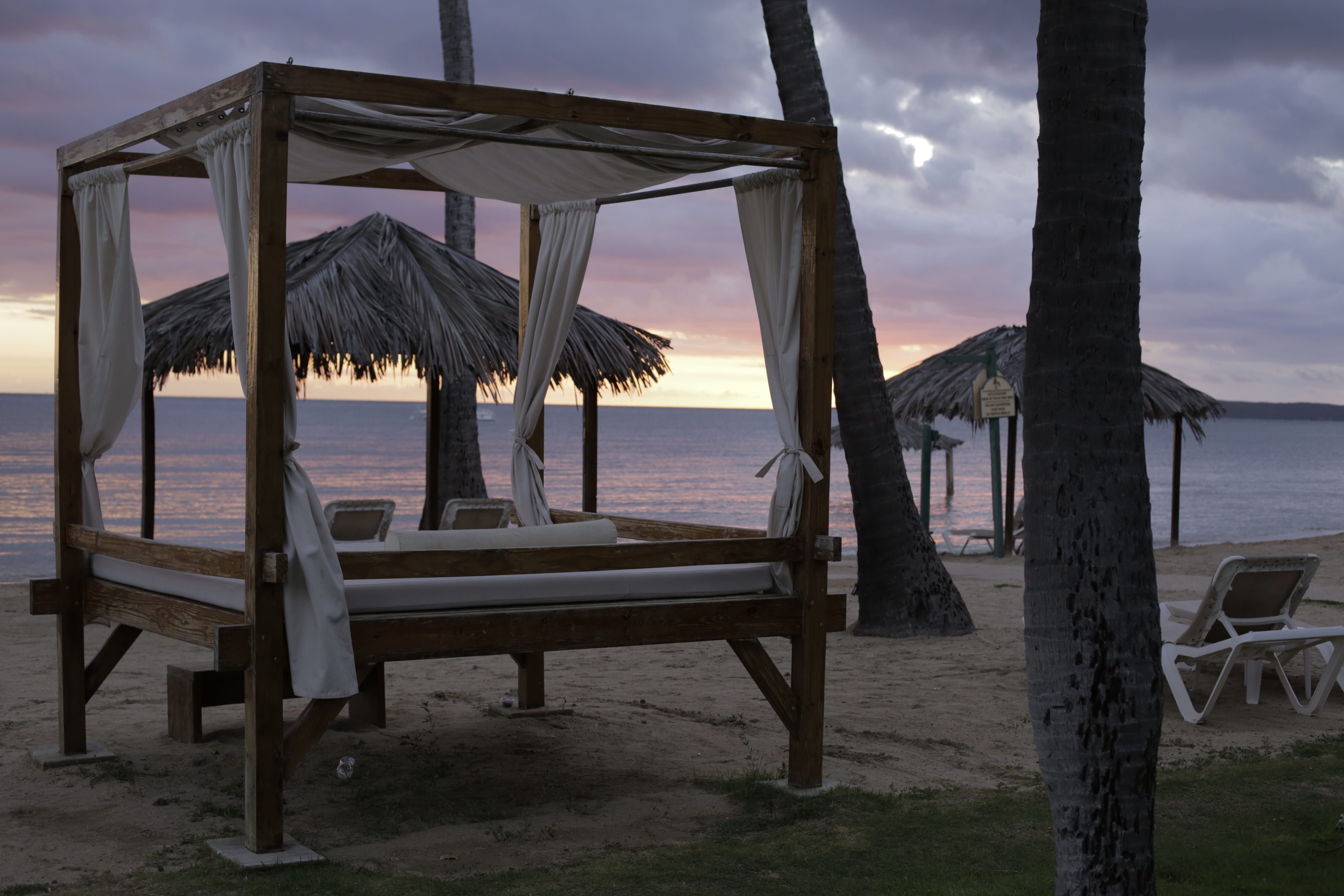 cabana, sea, travel, paradise, nature, scenics - nature, sky, land, roof, cloud - sky, tranquil scene, horizon over water, idyllic, seat, no people, tranquility, HD Wallpaper