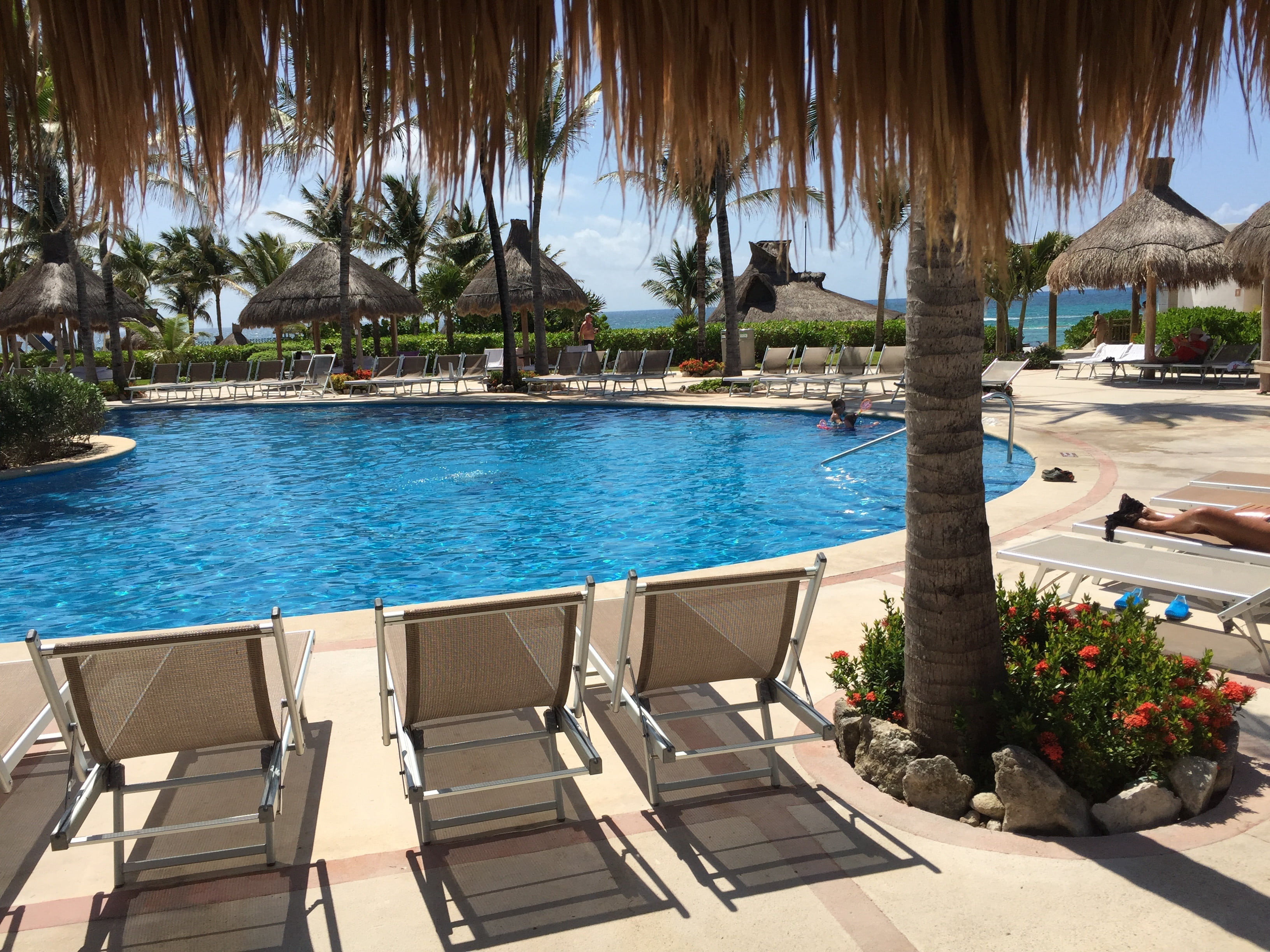 tranquility, vacation, palm, chair, tropical, pool, peaceful, beauty in nature, travel destinations, chairs, relaxation, tranquil scene, outdoors, leisure, HD Wallpaper