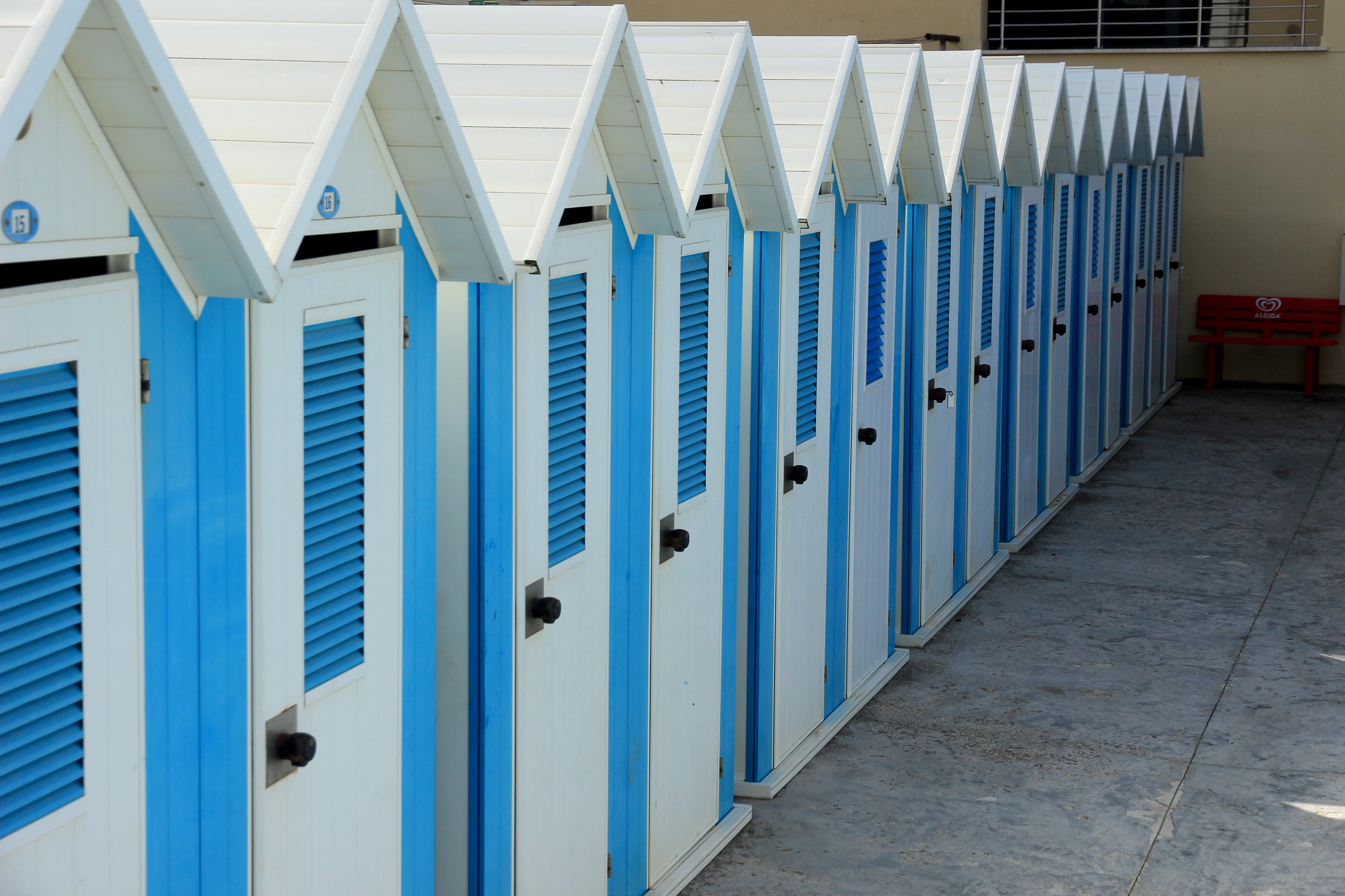 cabanas, education, building exterior, built structure, safety, blue, building, cabins, cottage, security, entrance, protection, no people, 5K, door, school, HD Wallpaper
