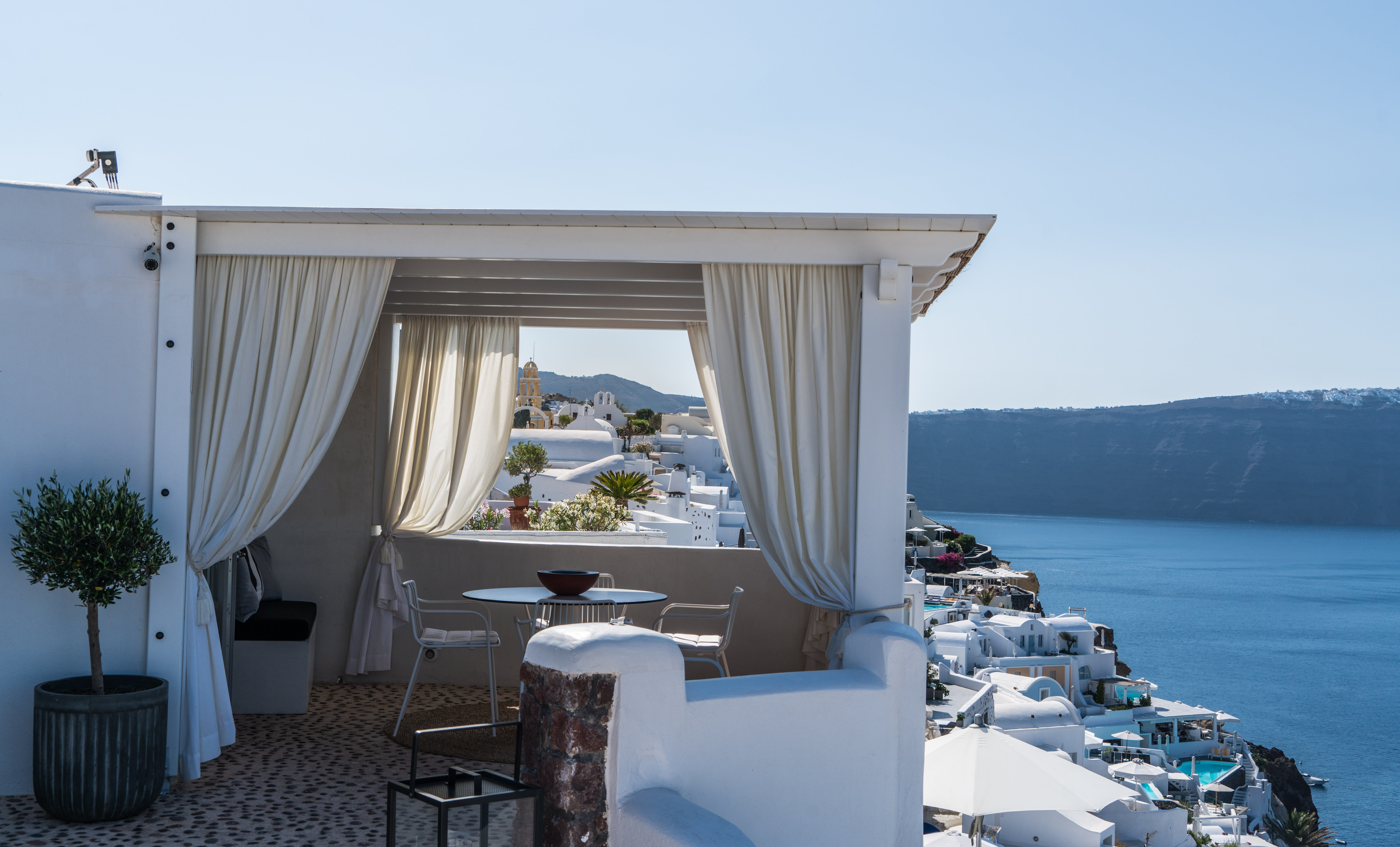 sea, built structure, island, building, greece, tourism, nature, outdoors, white, travel, destination, seat, famous, landscape, building exterior, mediterranean, HD Wallpaper