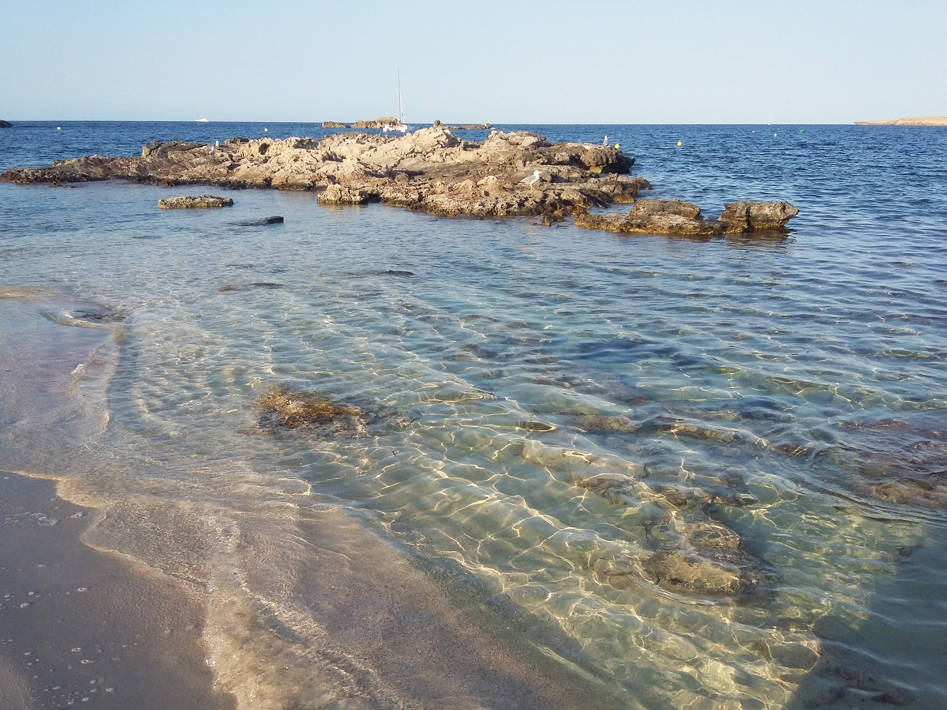 beauty in nature, peace, day, tranquility, tranquil scene, formentera, island, rippled, holiday, land, rock - object, sky, shallow, rocks, solid, waterfront, HD Wallpaper