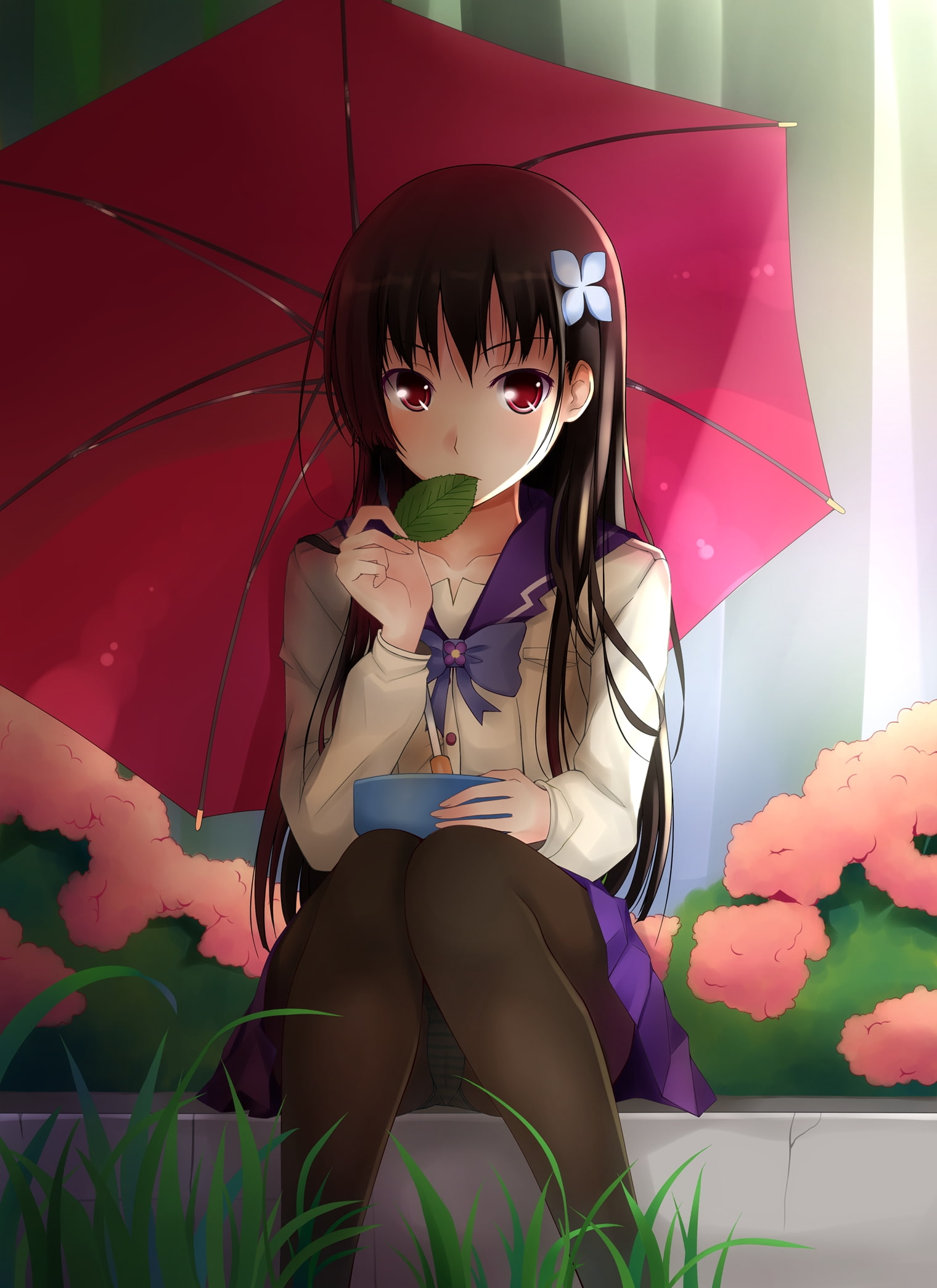 red eyes, x, hd, sunlight, manga, hot, sankarea, girls, 1080P, art, red, umbrellas, anime, eyes, Phone HD Wallpaper